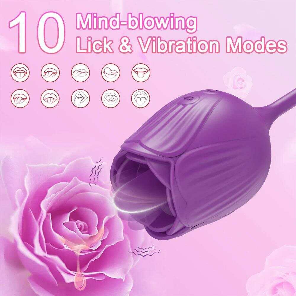 Rose Vibrator with Tongue Licking & Telescopic Dildo