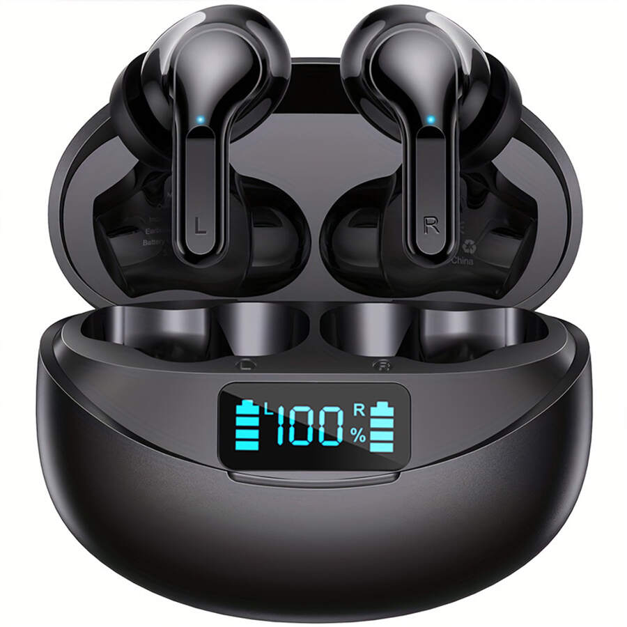 [Noise Cancelling Earbuds] Wireless Noise Cancelling Earbuds, True Wireless Stereo TWS Headphones | Sport Headset, Touch Control, Led Charging Case