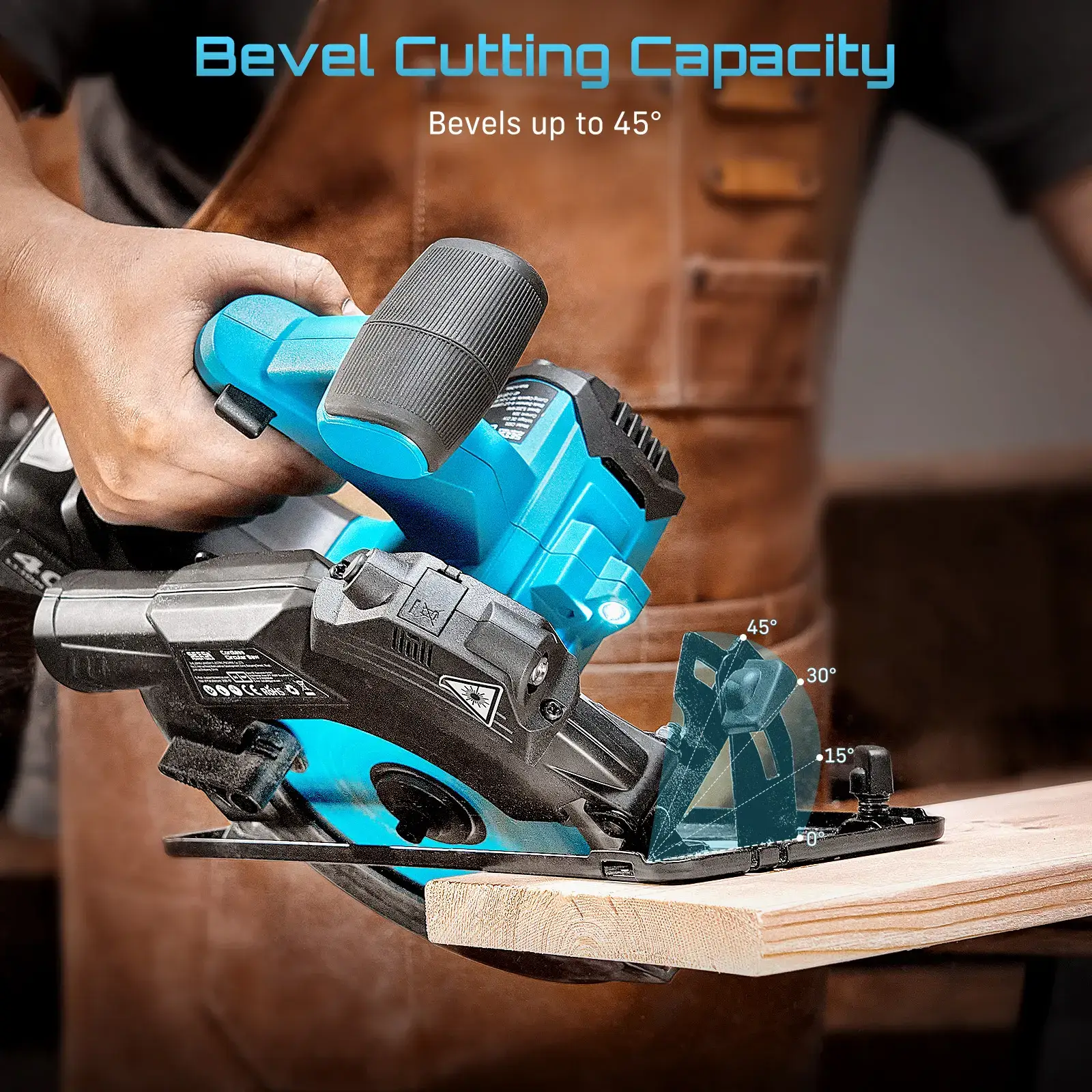 21V 6.5 Inch Cordless Circular Saw with Laser Guide & 2×4Ah Batteries