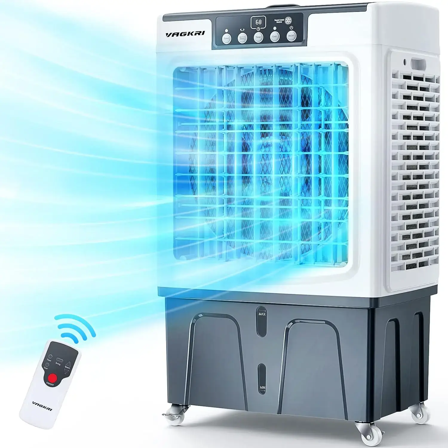 Air Cooler, VAGKRI 2800CFM-3100CFM Swamp Cooler, 120°Oscillation Air Cooler with Remote Control, 24H Timer, 3 Modes & Wind Speeds for Outdoor Indoor Use, 9.2Gallon