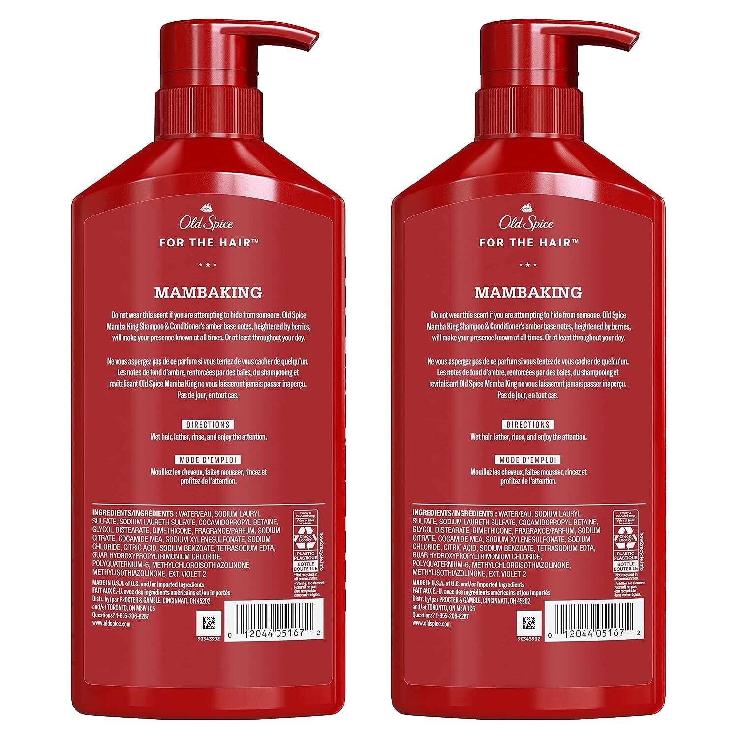 Old Spice Men's 2-in-1 Shampoo and Conditioner, MambaKing, Twin Pack, 43.8 Fl Oz