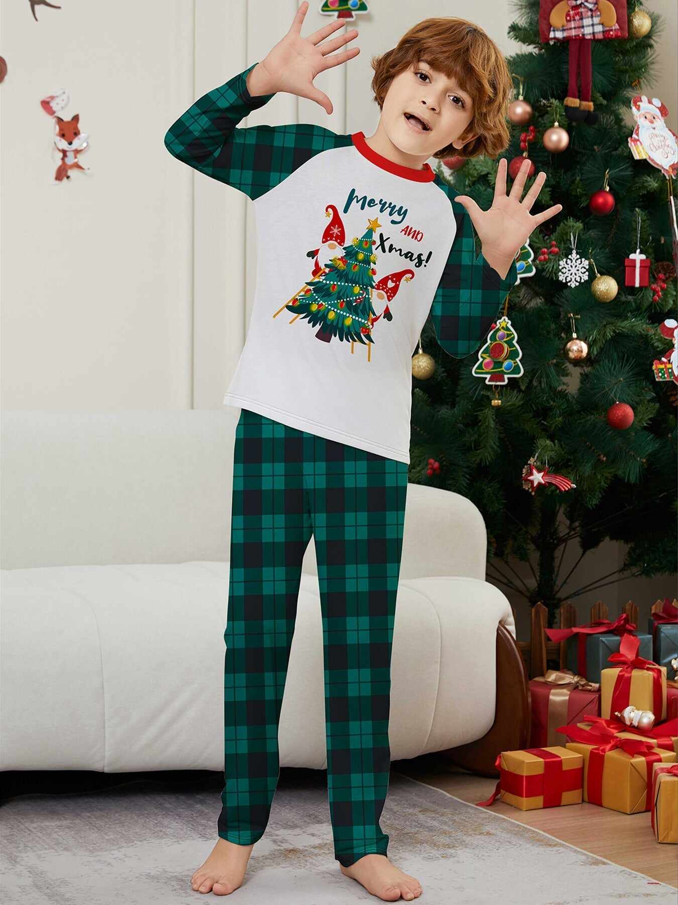 Christmas Parent-Child Santa Plaid Print Pajama Set