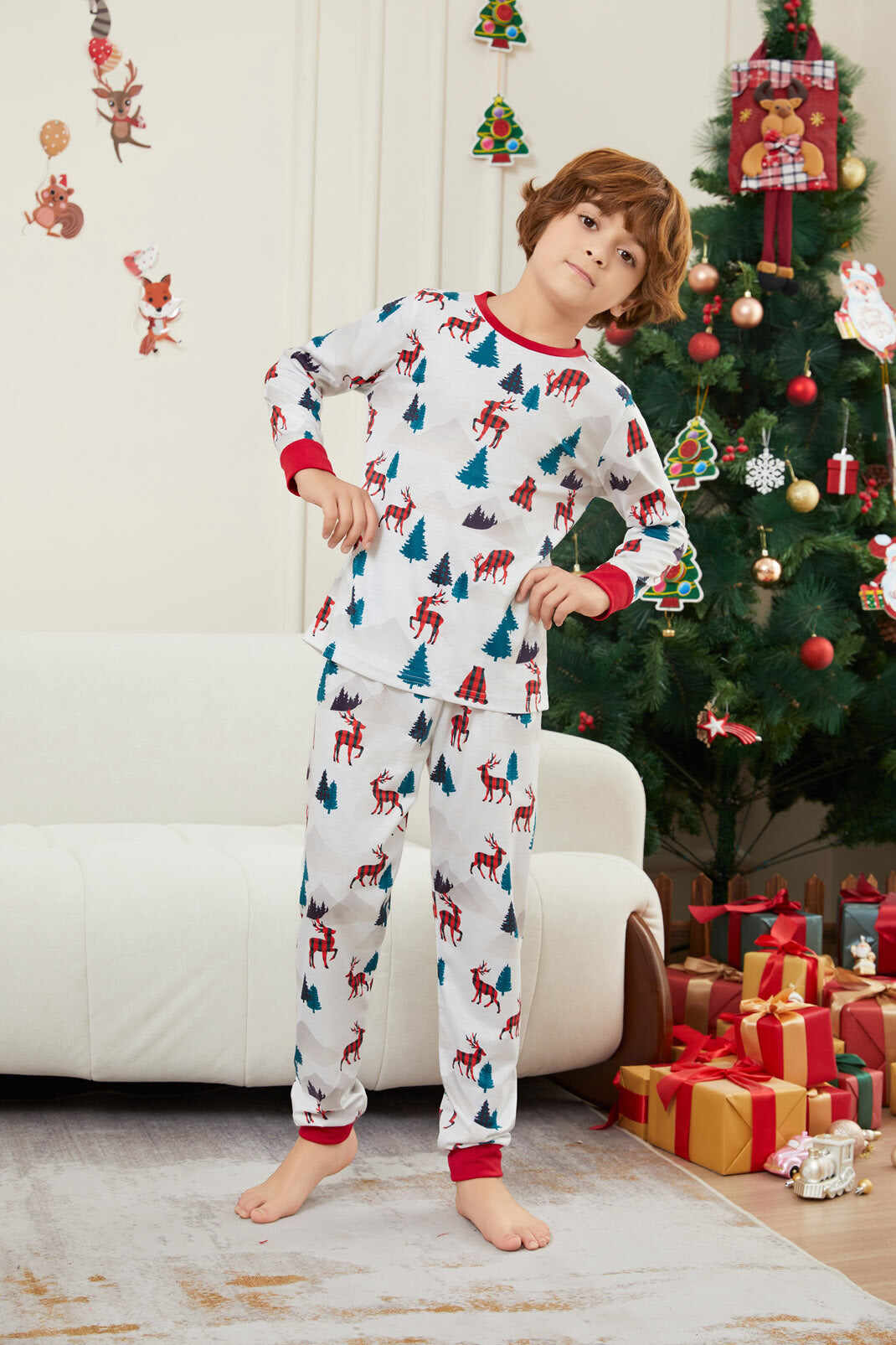 Christmas White Printed Family Matching Christmas Pajamas Sets