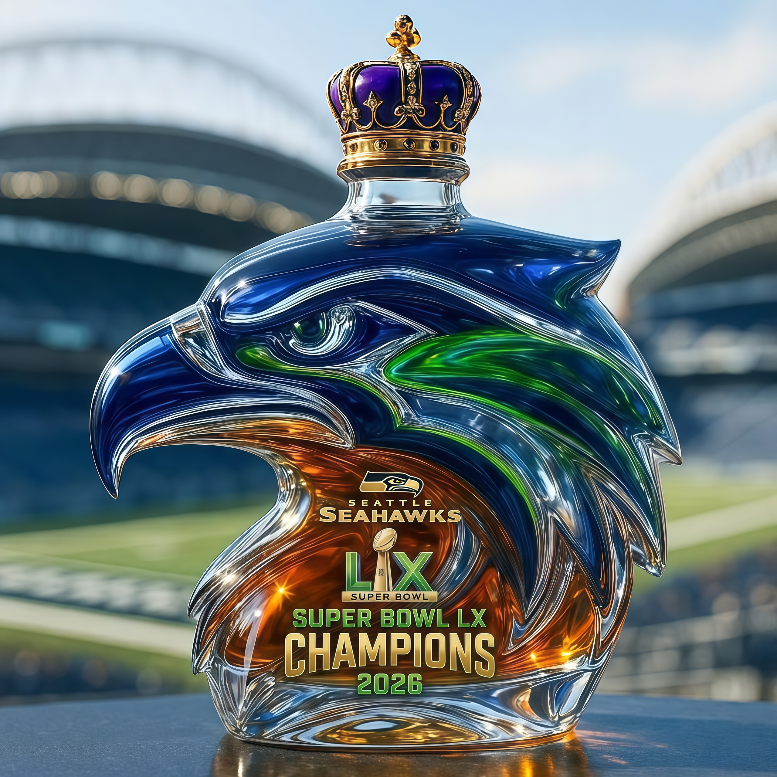 Seattle Seahawks Super Bowl LX Champions Commemorative Whiskey Bottle