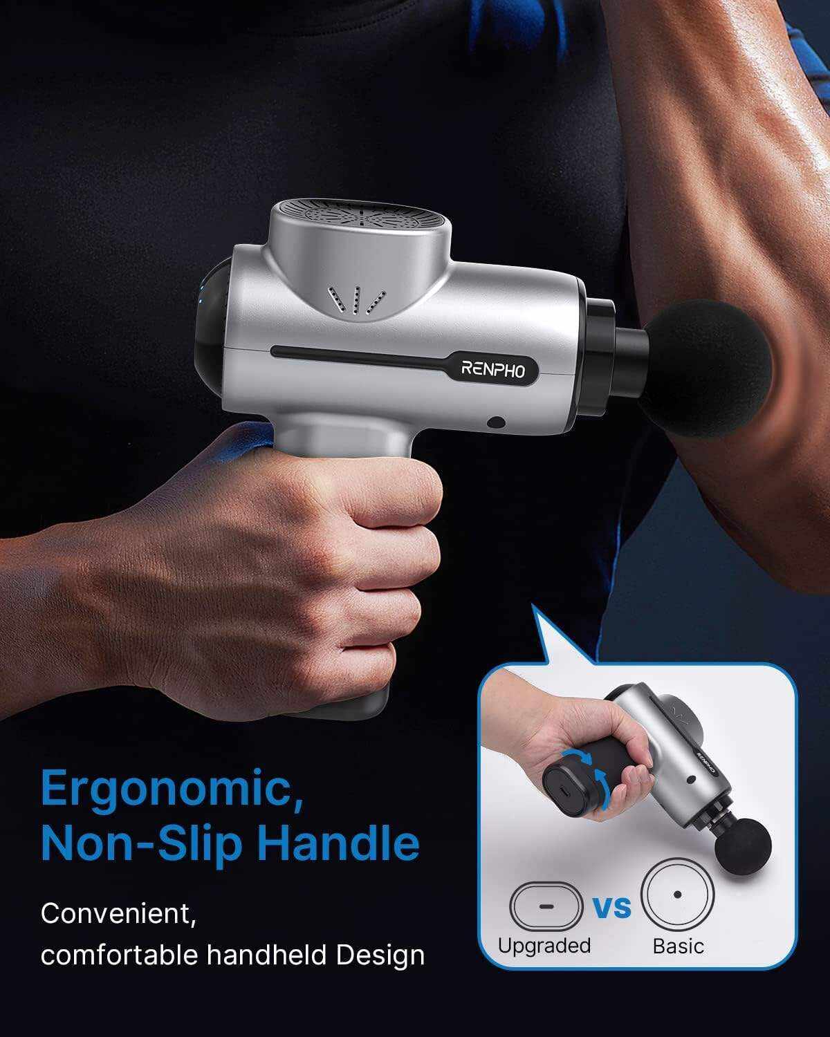 RENPHO Active Massage Gun Deep Tissue Muscle, Powerful Percussion Massage Gun, Portable Back Massager Gun for Athletes for Pain Relief, Electric Back Massagers, Handheld Massager Carry Case