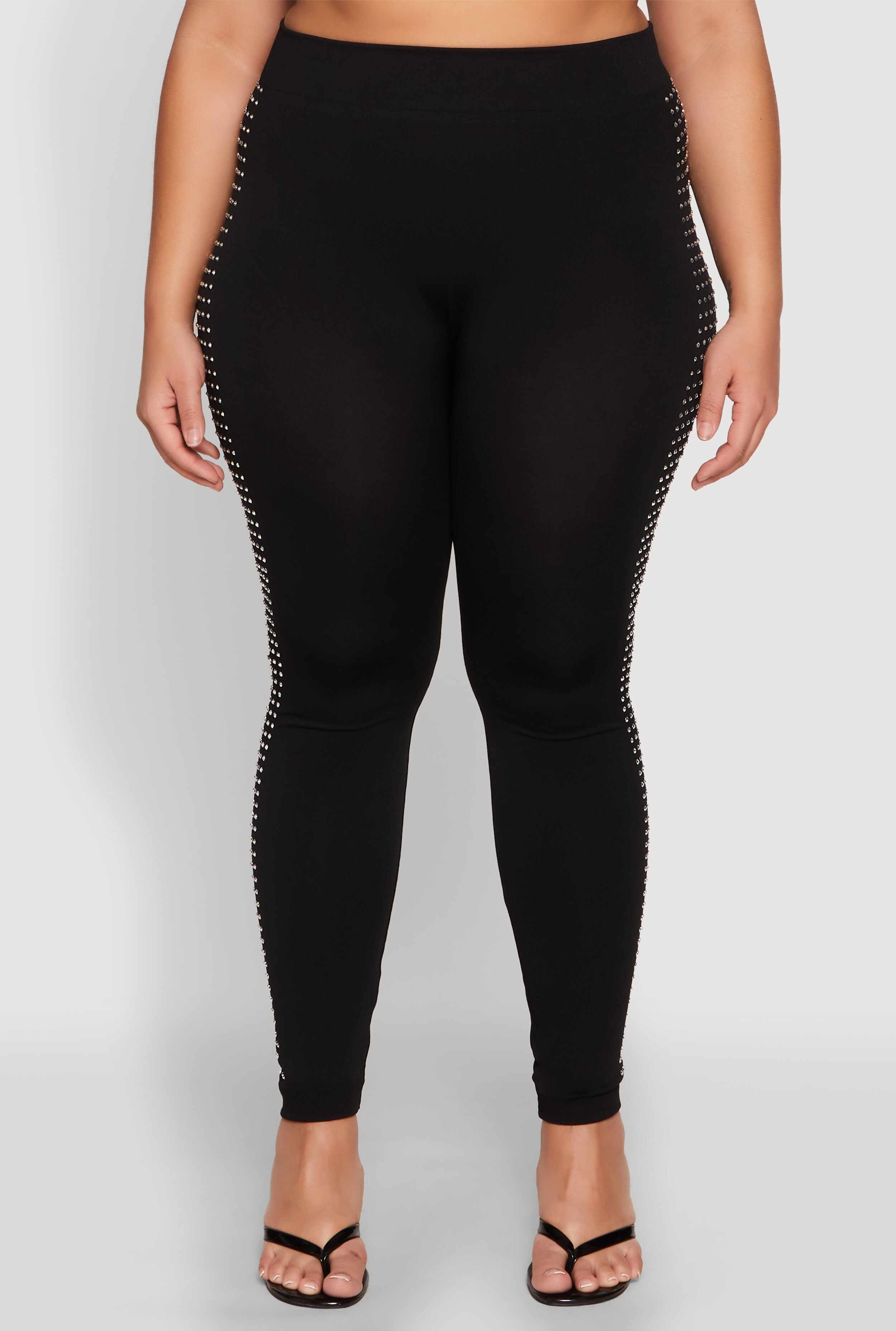 Plus Size Rhinestone Studded Seamless Leggings
