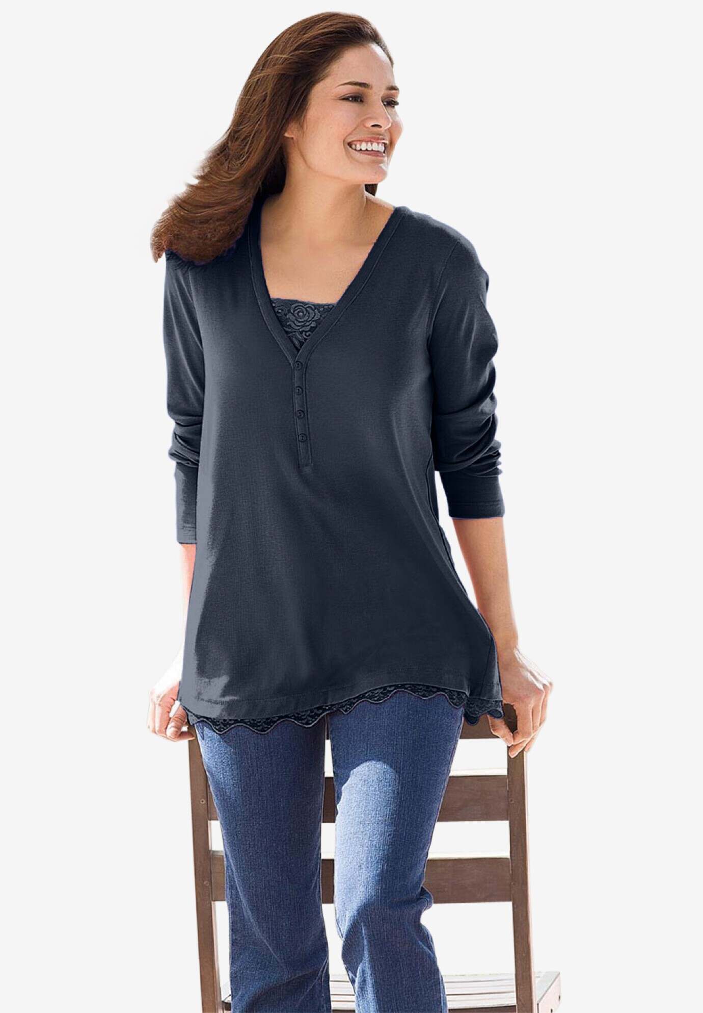 Layered-Look Lace Trim Tee