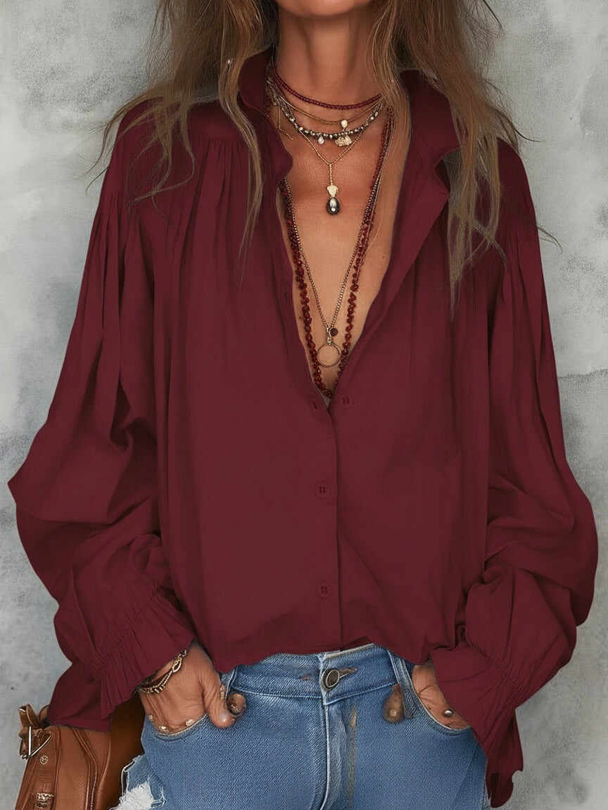 🔥Summer Arrivals🌟Minimalist Cozy Solid Color Stand Collar Cotton Blouse