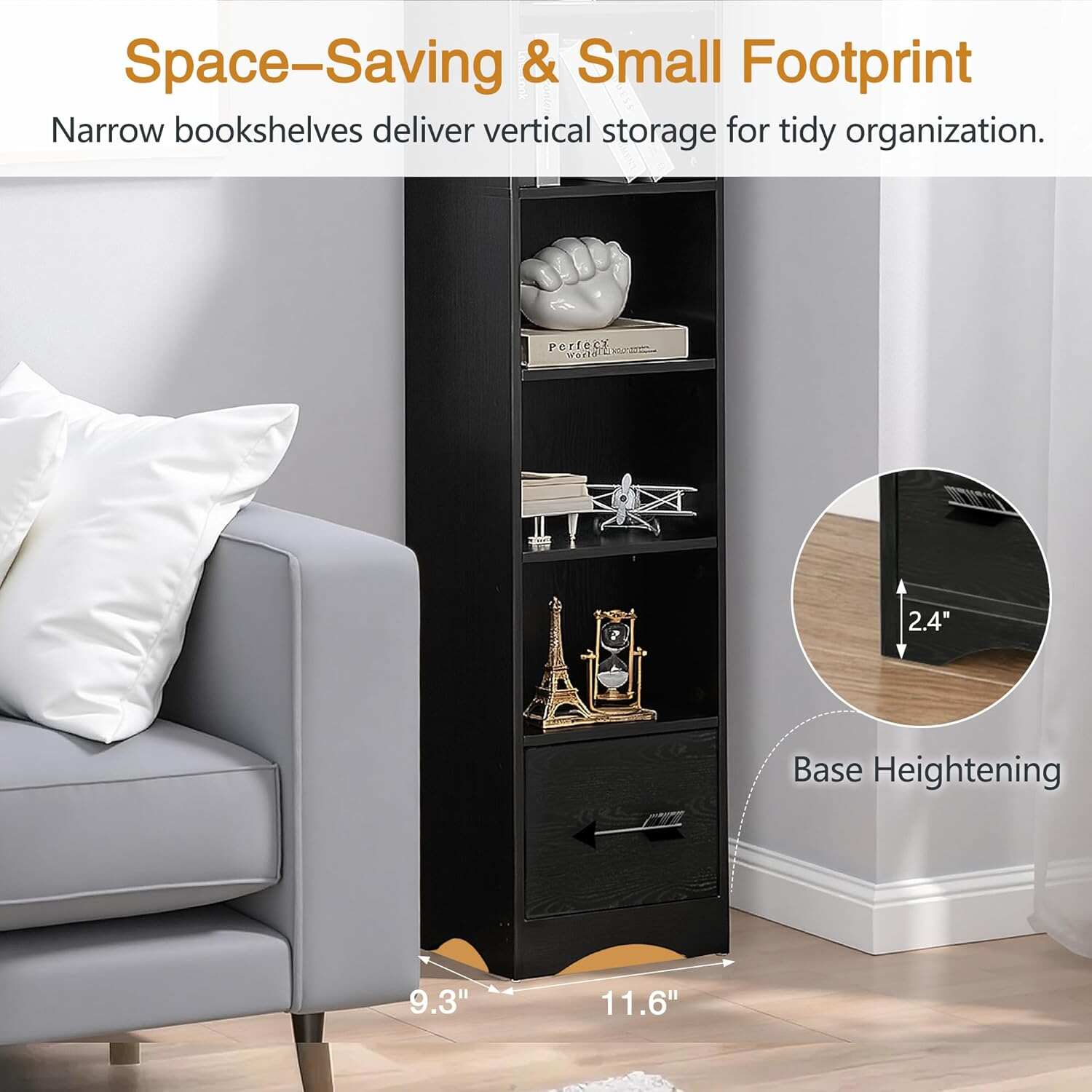 VECELO 8-Tier Tall Narrow Bookshelf