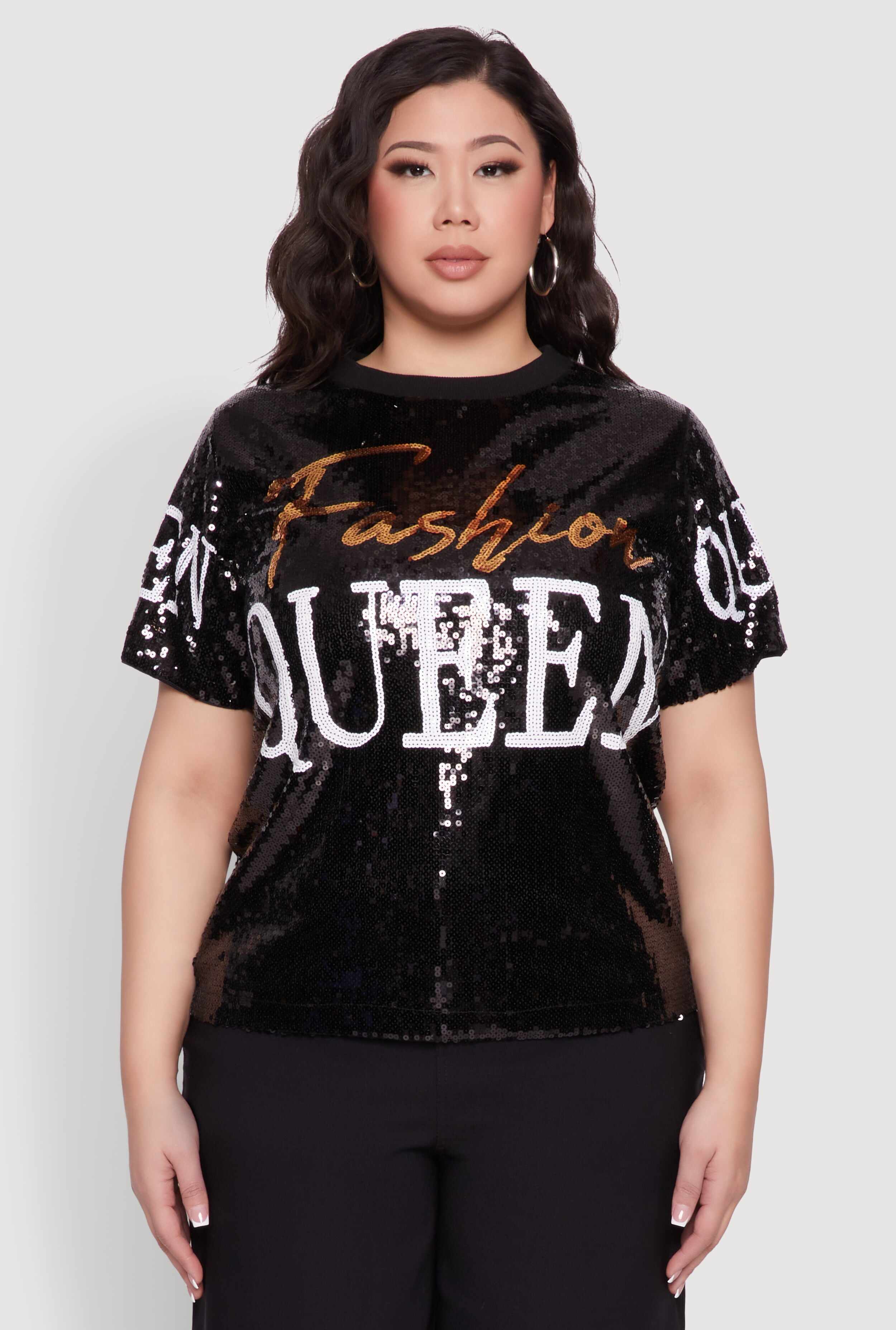 Plus Size Sequin Fashion Queen Graphic Top