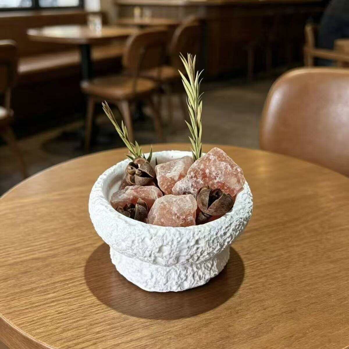 Himalayan Salt Crystal Reed Diffuser with Textured Ceramic Bowl, Natural Aromatherapy Stones Fragrance Gift Set for Living Room Bedroom Home Decor