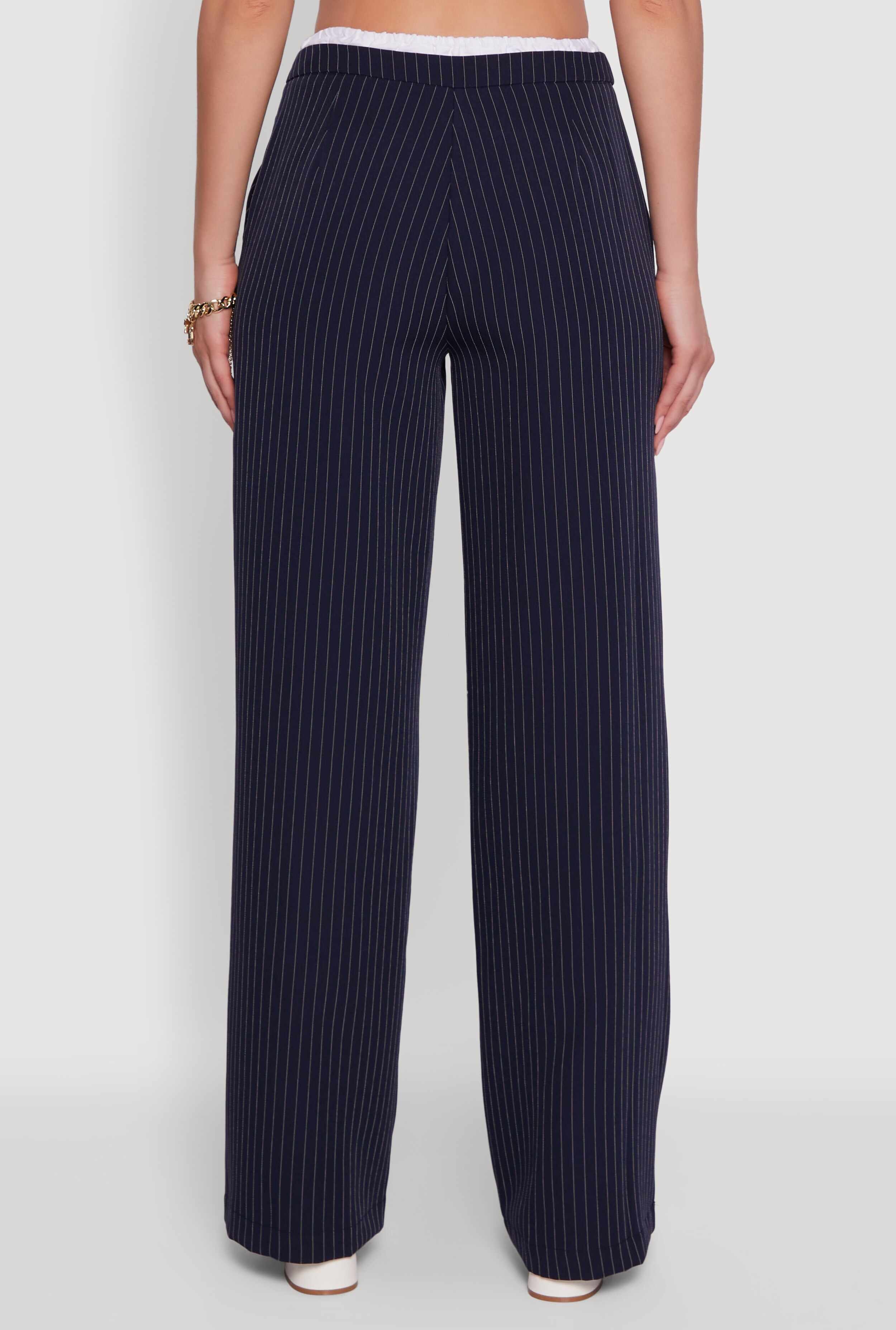 Iris Pinstripe High Waisted Wide Leg Pants with Tie Front