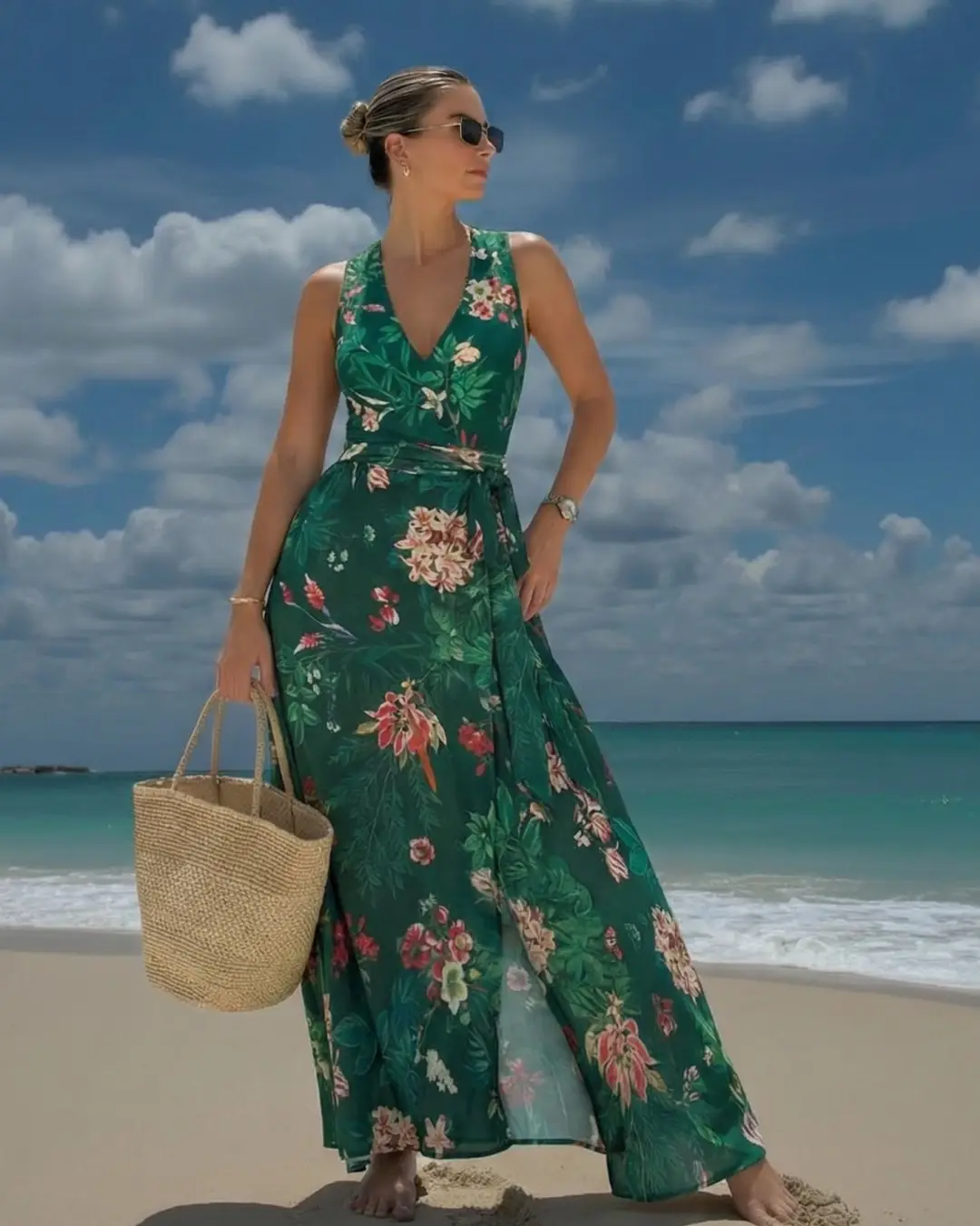 V Neck Blossom Print Swimsuit Set
