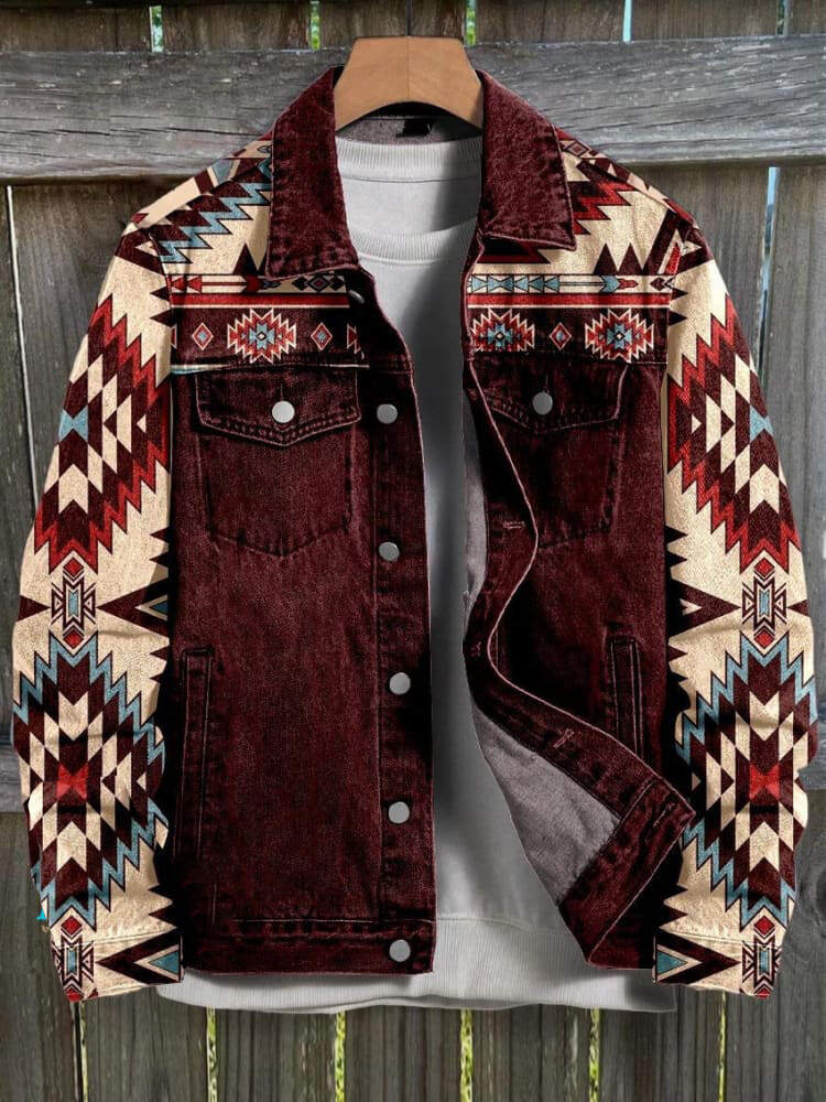 Aztecs Print Casual Denim Jacket