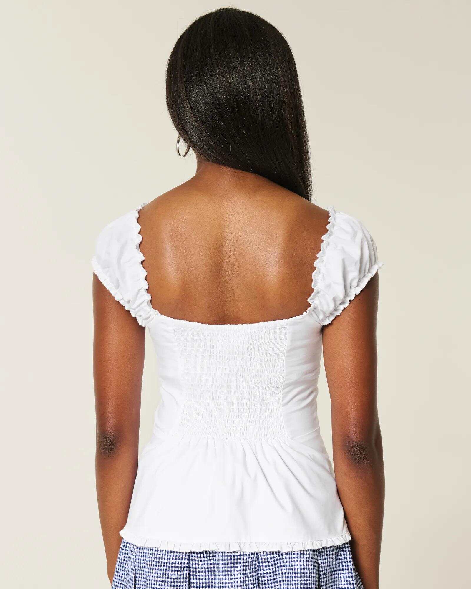 Linen-Blend Tie-Front Peplum Top