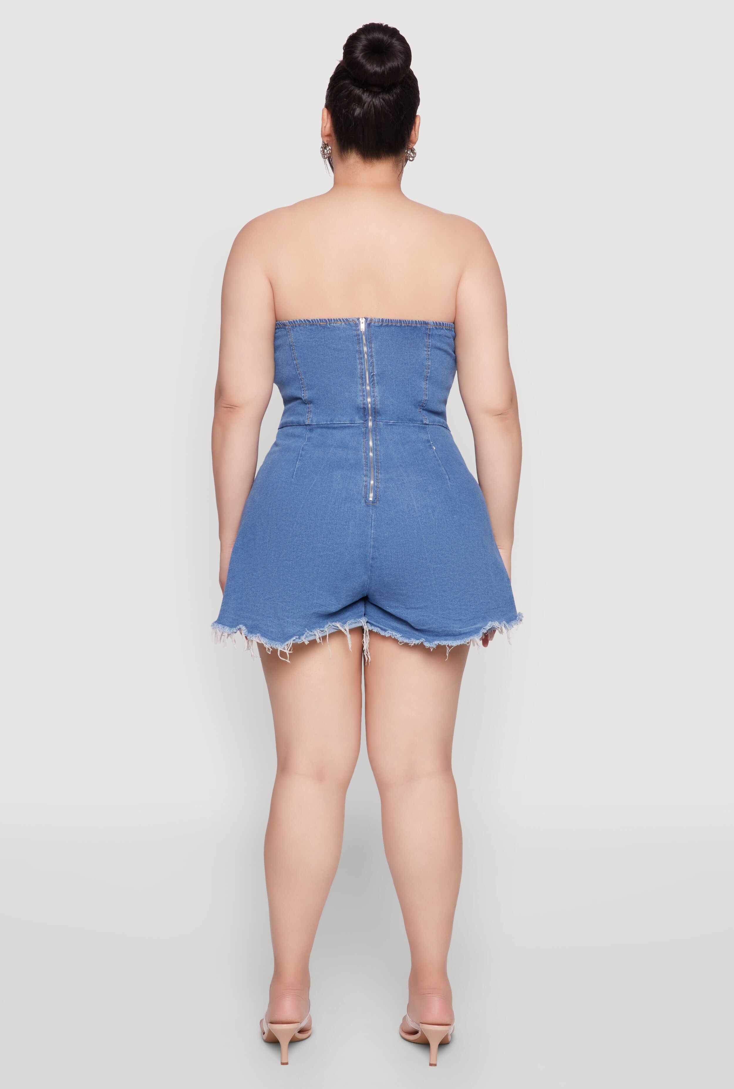 Plus Size Daisy Strapless Lace Up Denim Romper
