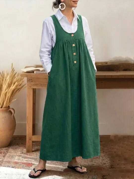 🔥Summer Arrivals🌟Women's Solid Color U-neck Sleeveless Casual Loose Cotton Vest Dress