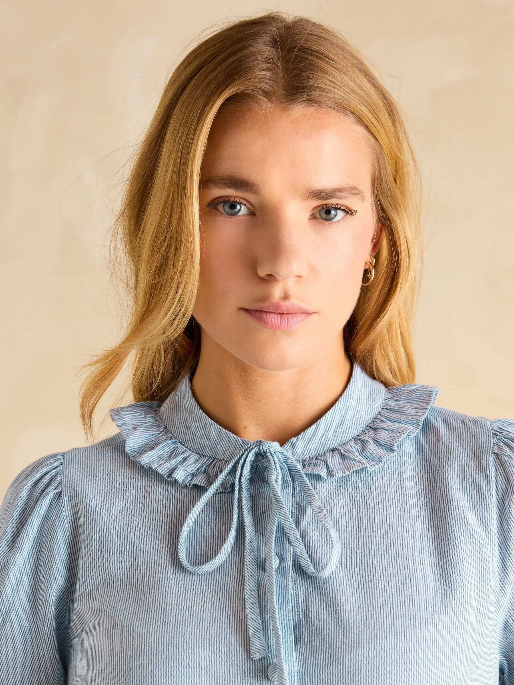 Harper Blue Tie Neck Blouse