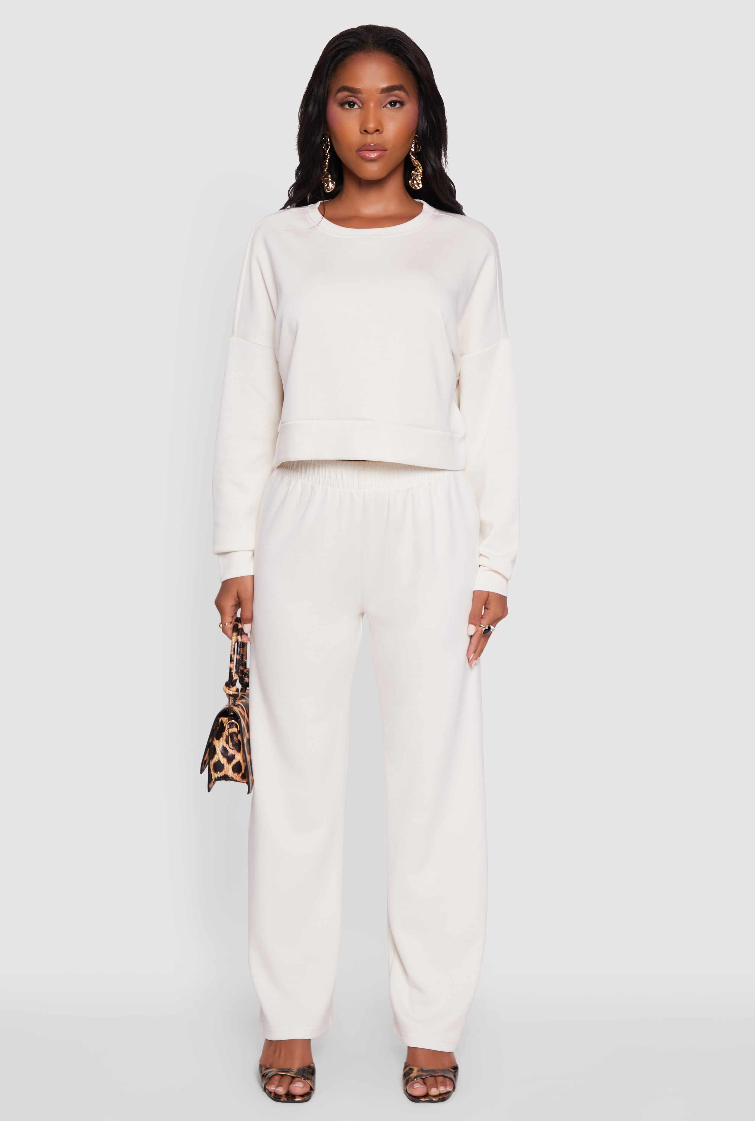 Elastic Waist High Waisted Wide Leg Casual Pants