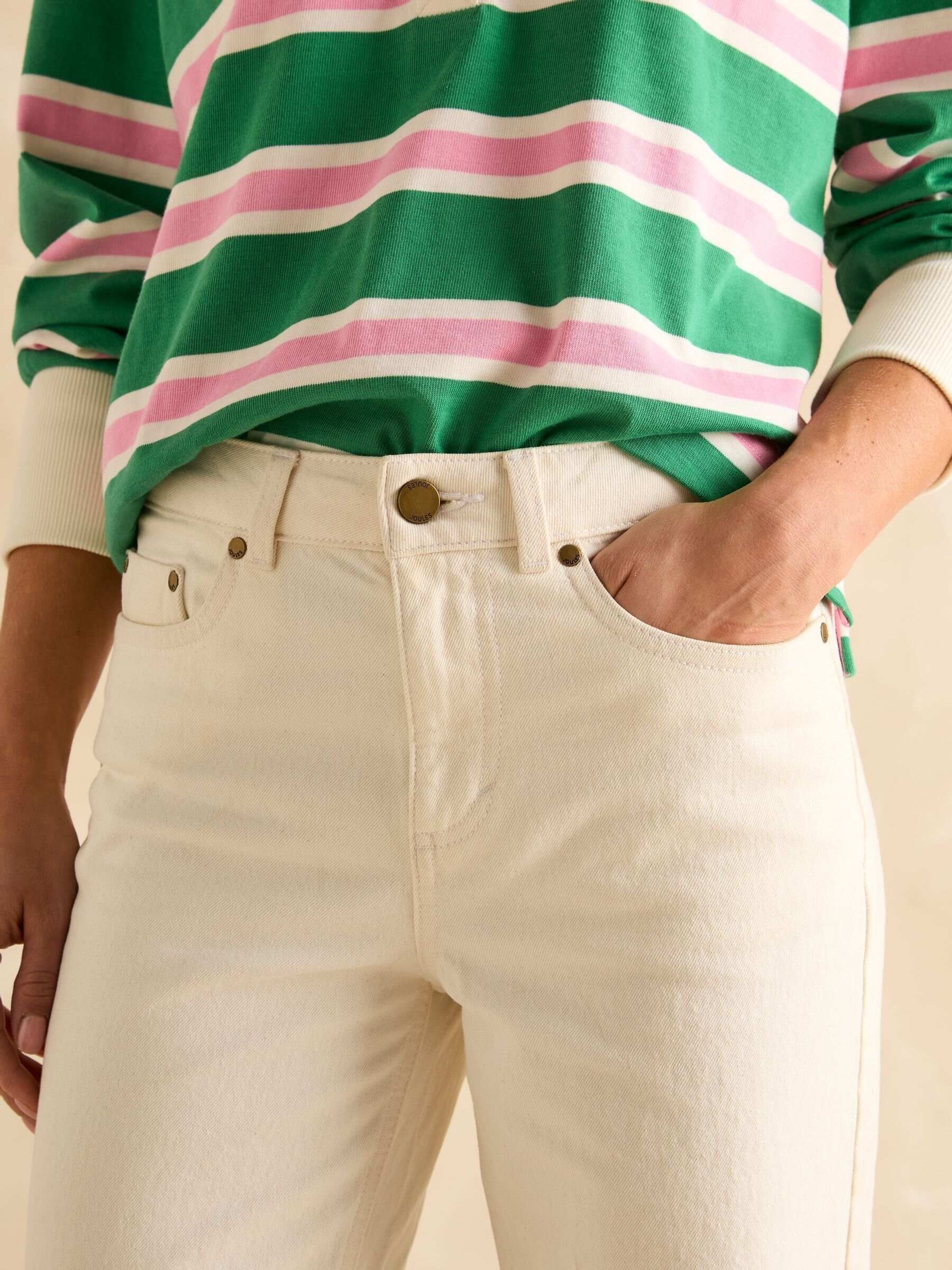Ecru Straight Fit Mid Rise Jeans