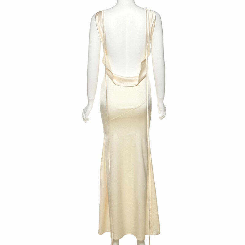 Satin V Neck Strapless Club Sexy Maxi Dress