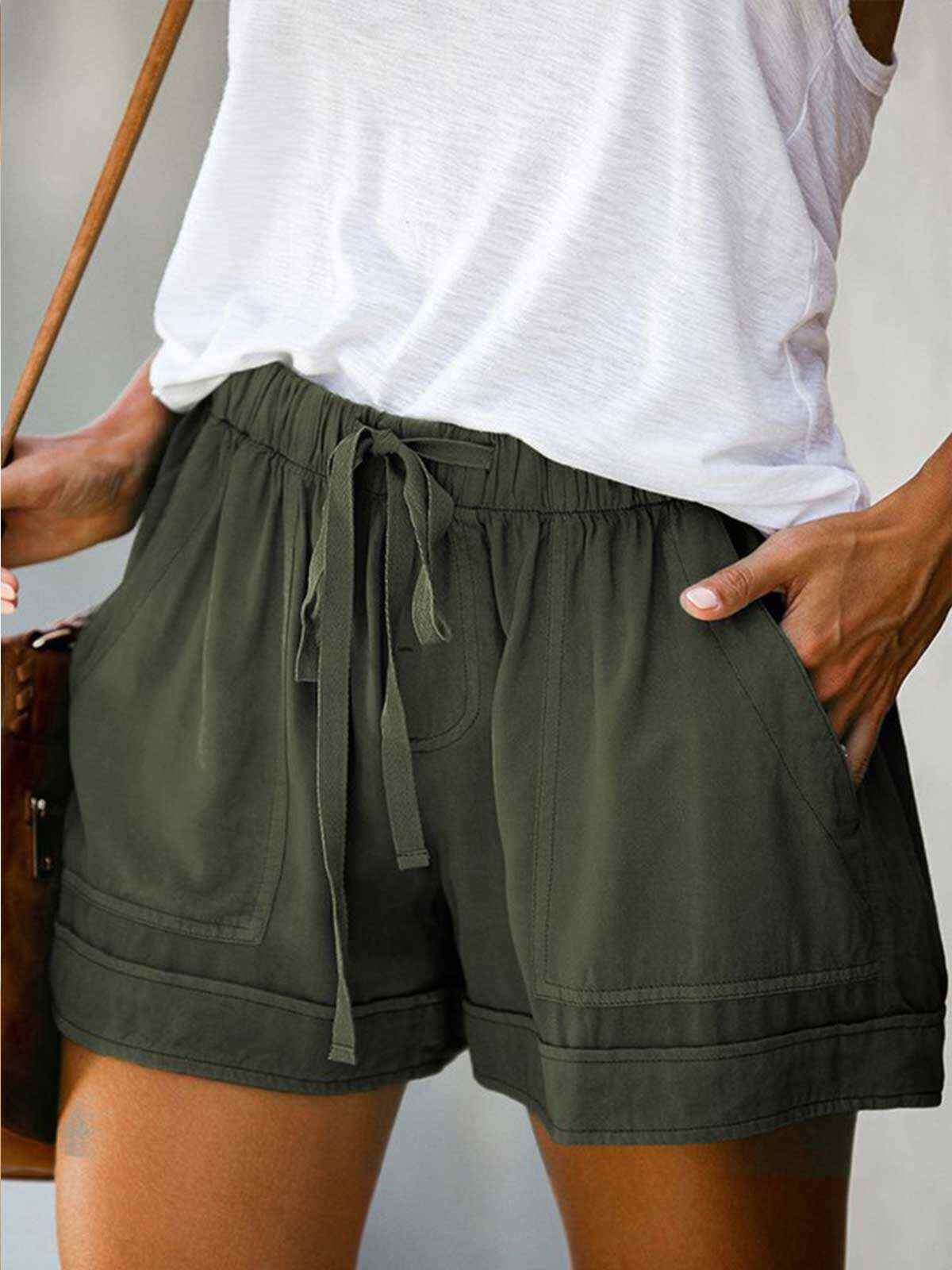 Solid Color Women Casual Loose Plain Shorts Plus Size Bottom