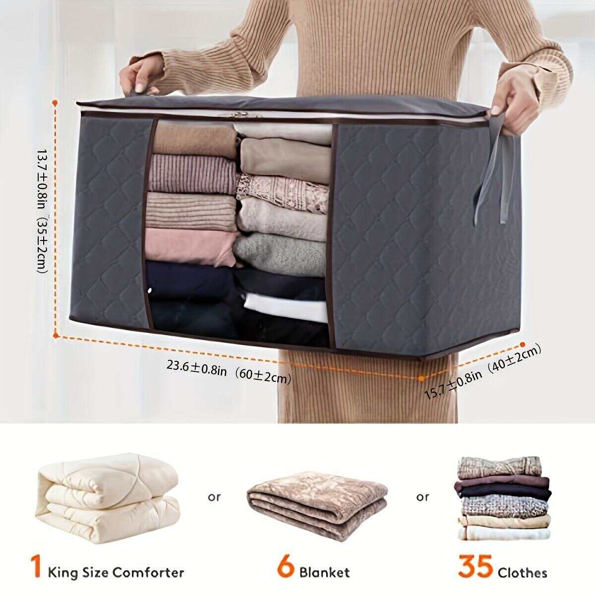 90L Large Storage Bags, 3 Pack Closet Organizers And Storage, Clothes Foldable Storage Bins With Reinforced Handles, Storage Containers For Clothing, Blanket, Comforters, Toys, Bedding, Grey