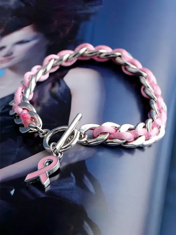 (?Buy 5 Get 1 FREE)Braided Pink Ribbon Bracelet