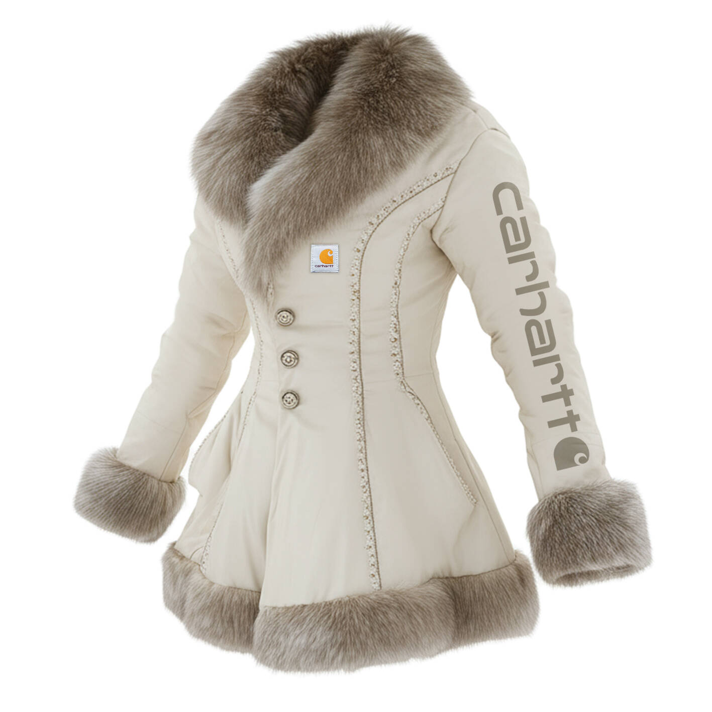 Women's Retro Mid-Length Fur Collar A-Line Coat-Black