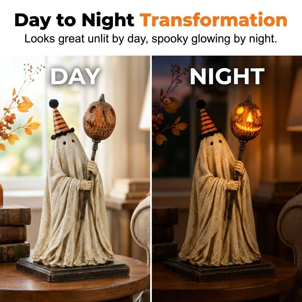 🎃Beleuchtete Vintage-Geisterfigur mit leuchtendem Kürbisstab