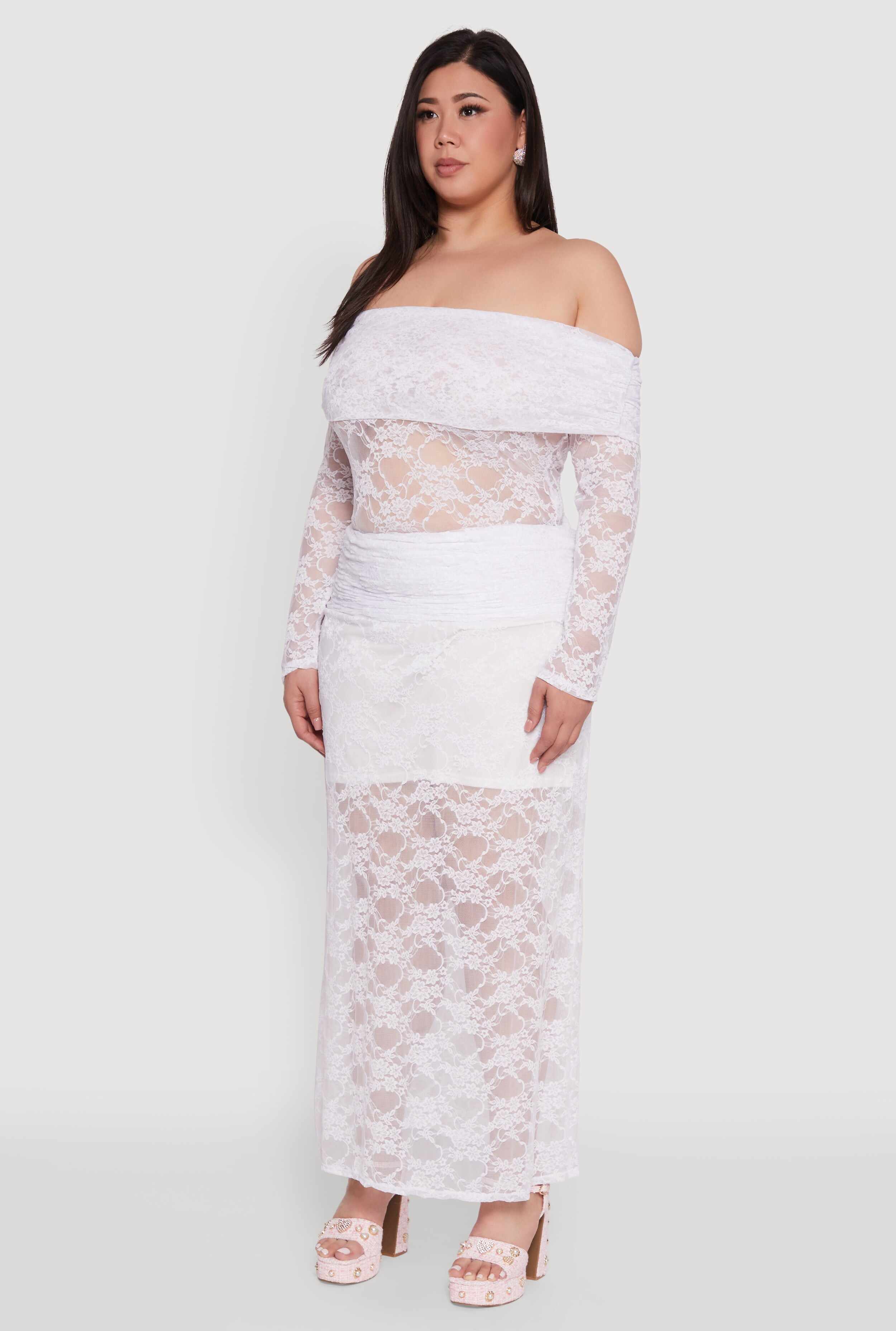Plus Size Lace Fold Over Off The Shoulder Blouse