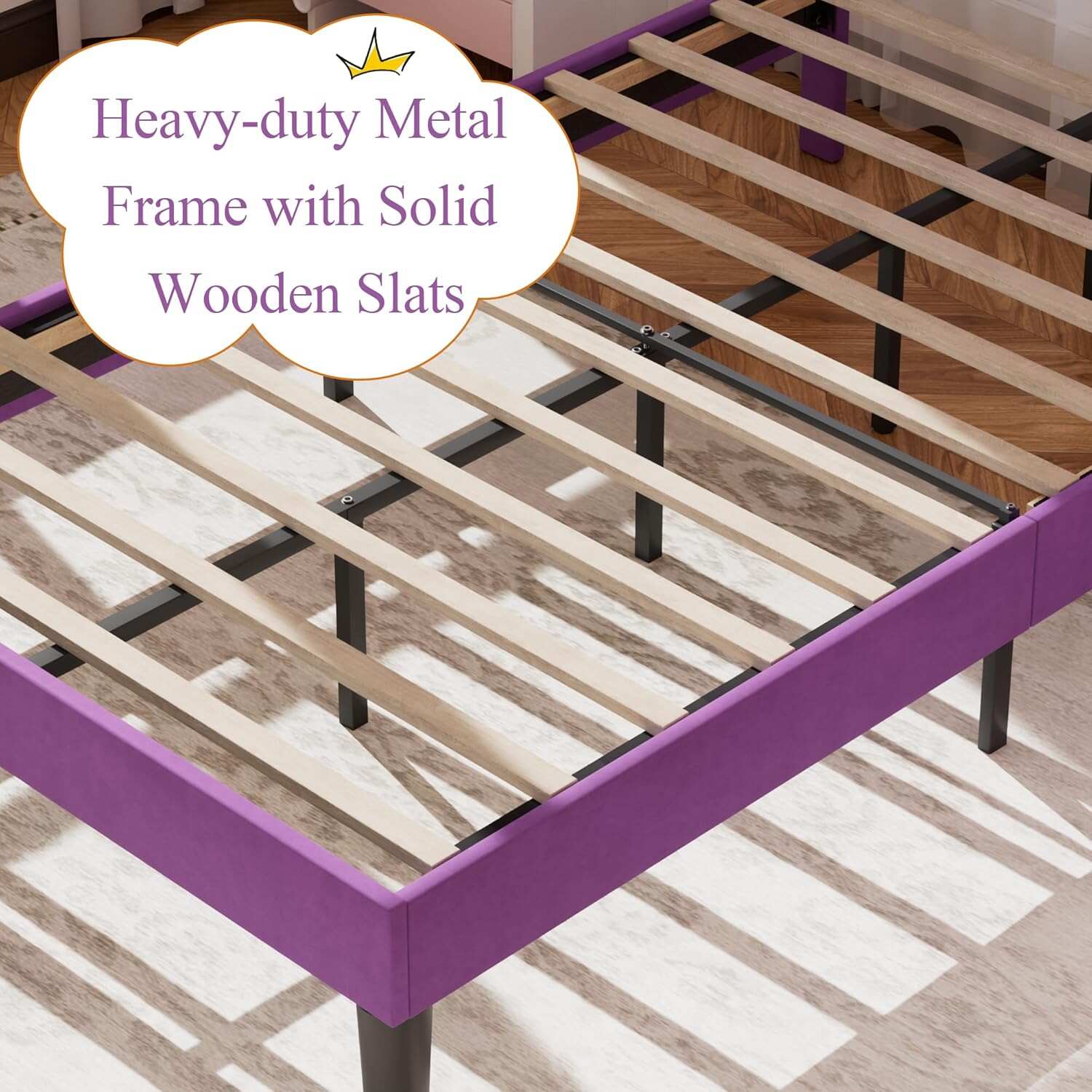 VECELO Twin Size Bed Frame with Crown Headboard