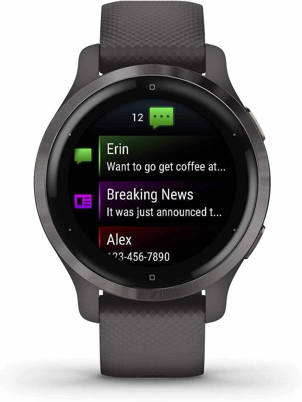 Garmin Venu 2, GPS Smartwatch with Advanced Health Monitoring and Fitness Features, Slate Bezel with Black Case and Silicone Band , 27.9 mm