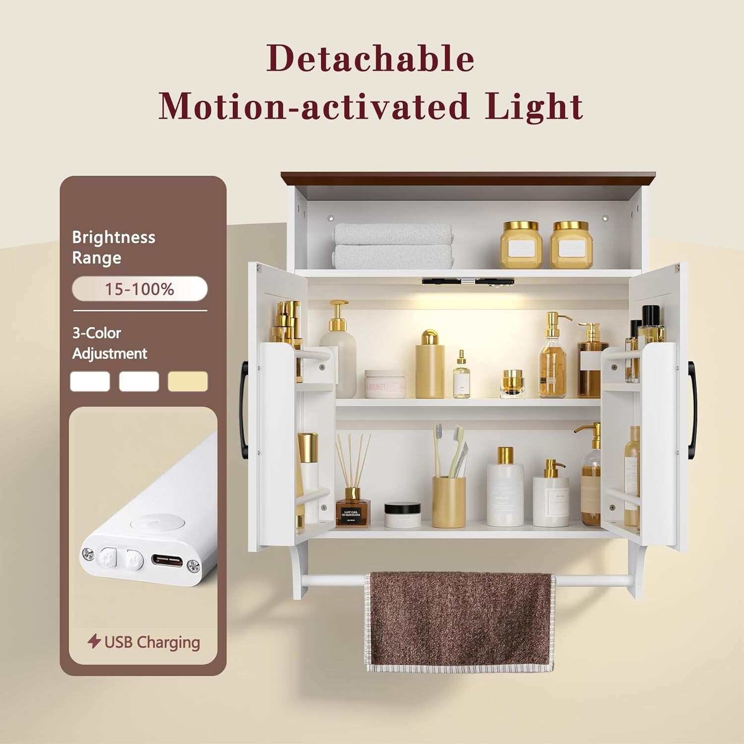 VECELO Bathroom Wall Cabinet with Motion Sensor LED Light