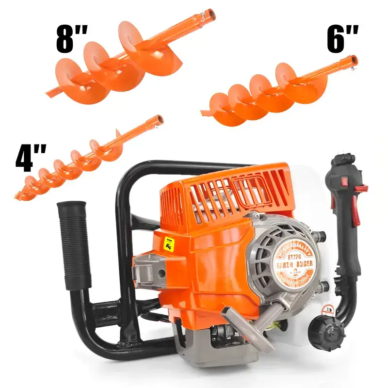 72CC 2-Stroke Gas Powered Earth Auger Post Fence Hole Digger Equipped with multiple sizes of drill bit combinations, Petrol Drill Borer for Garden & Lawn, Digging