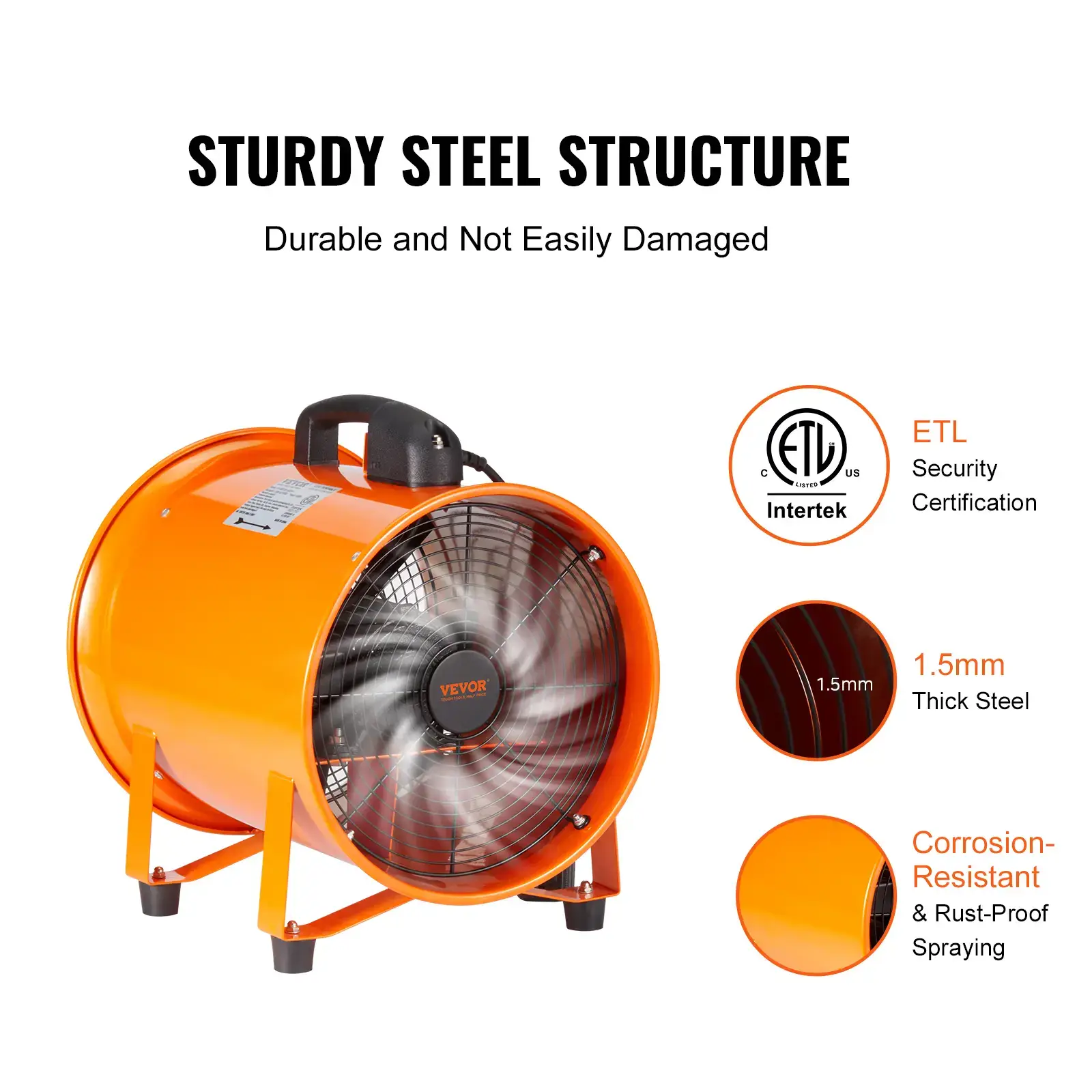 Portable Industrial Drum Fan10 in Heavy-Duty Cylinder Blower with 33ft Duct Hose380W 1893FM Ventilation Fan BoosterShop Exhaust Utility Tool for Dust & Smoke Removal (Home/Workplace)
