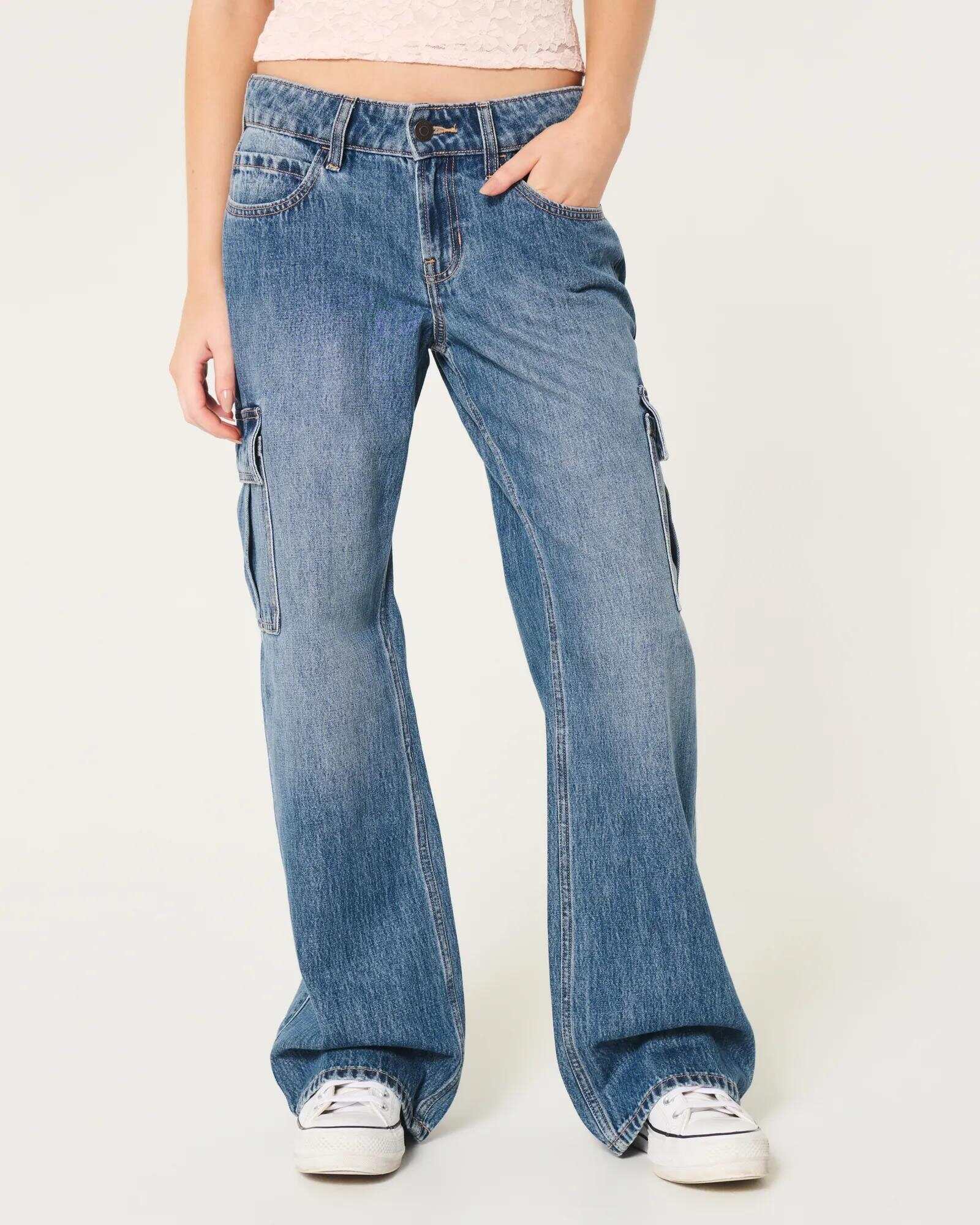 Low-Rise Dark Wash Baggy Jeans