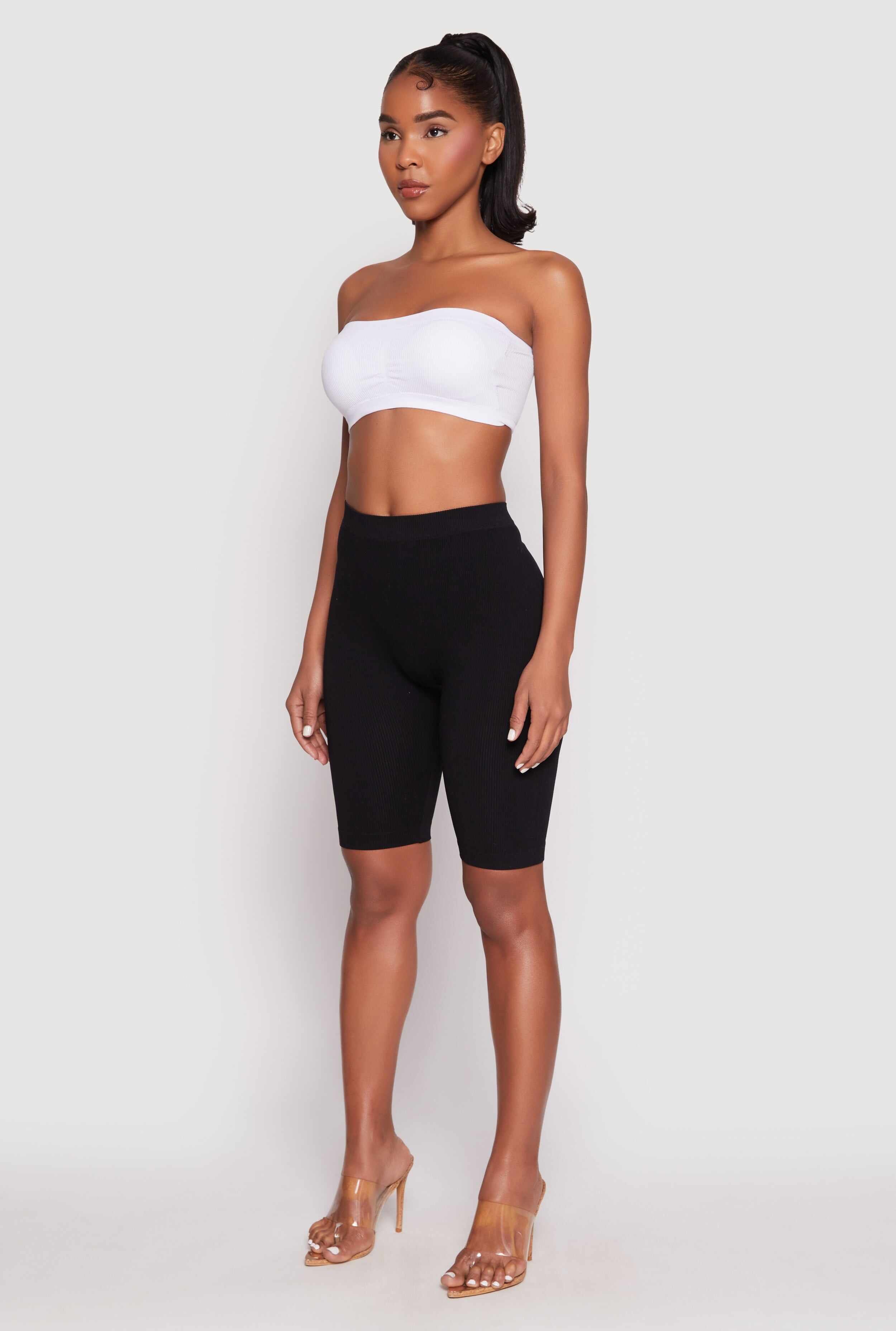 Ribbed Knit Ruched Bandeau Bra