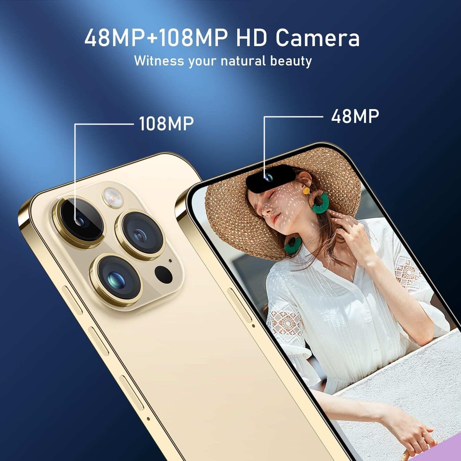 A15 Pro Max Smartphone, 6+256GB Unlocked Phone, Android 13.0, 48+108MP Zoom Camera, Long Battery Life 6800mAh, Dual SIM, 6.7“ HD Screen,5G Phone