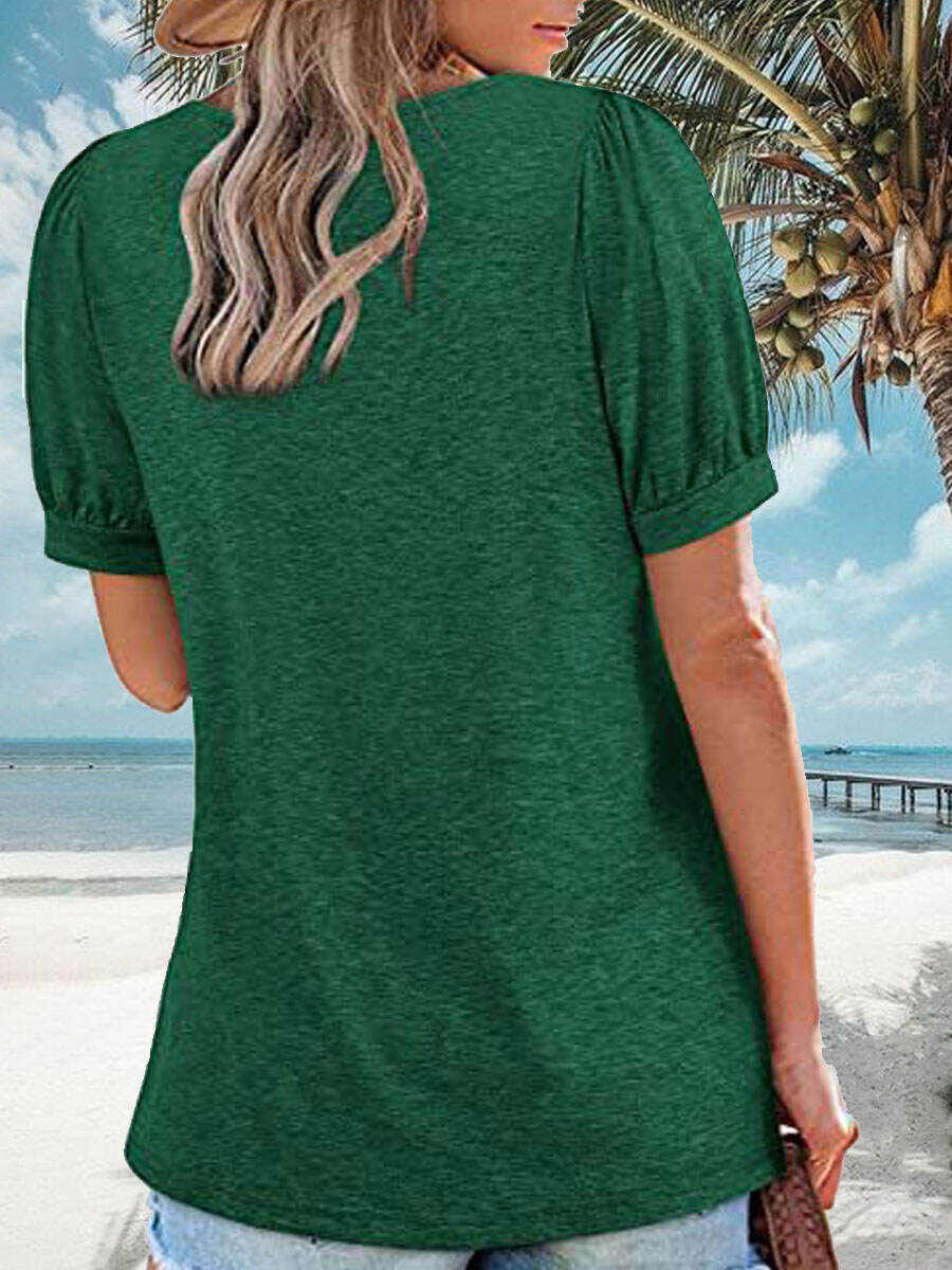 Square Neck Casual Loose Solid Color Short Sleeve T-Shirt