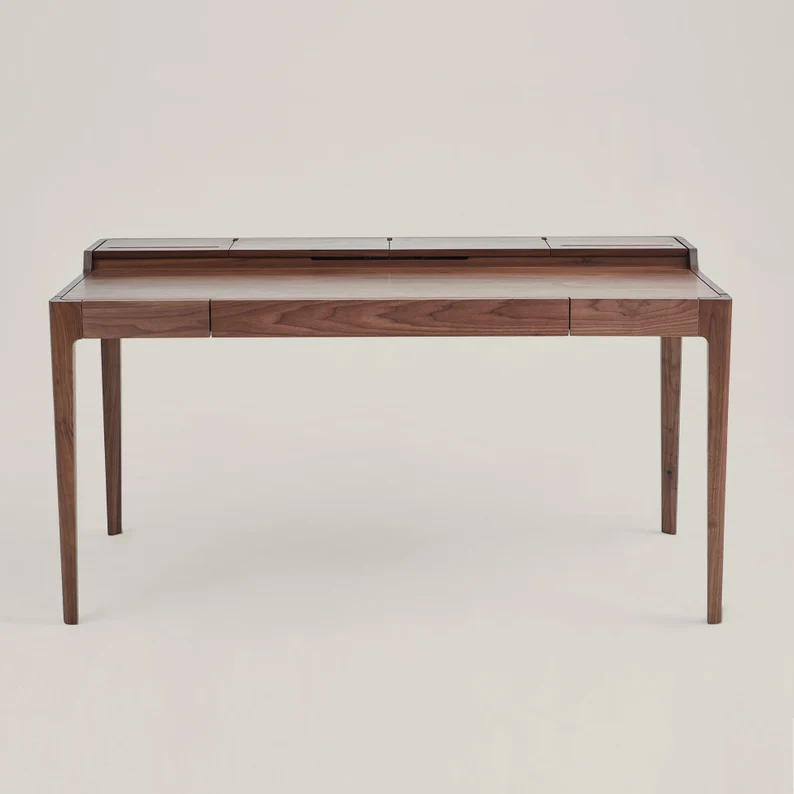 Solid Wood Writing Desk with Drawer and Cable Management | Scandinavian Mid Century Modern Large Desk | Walnut & Oak | NOVA DESK