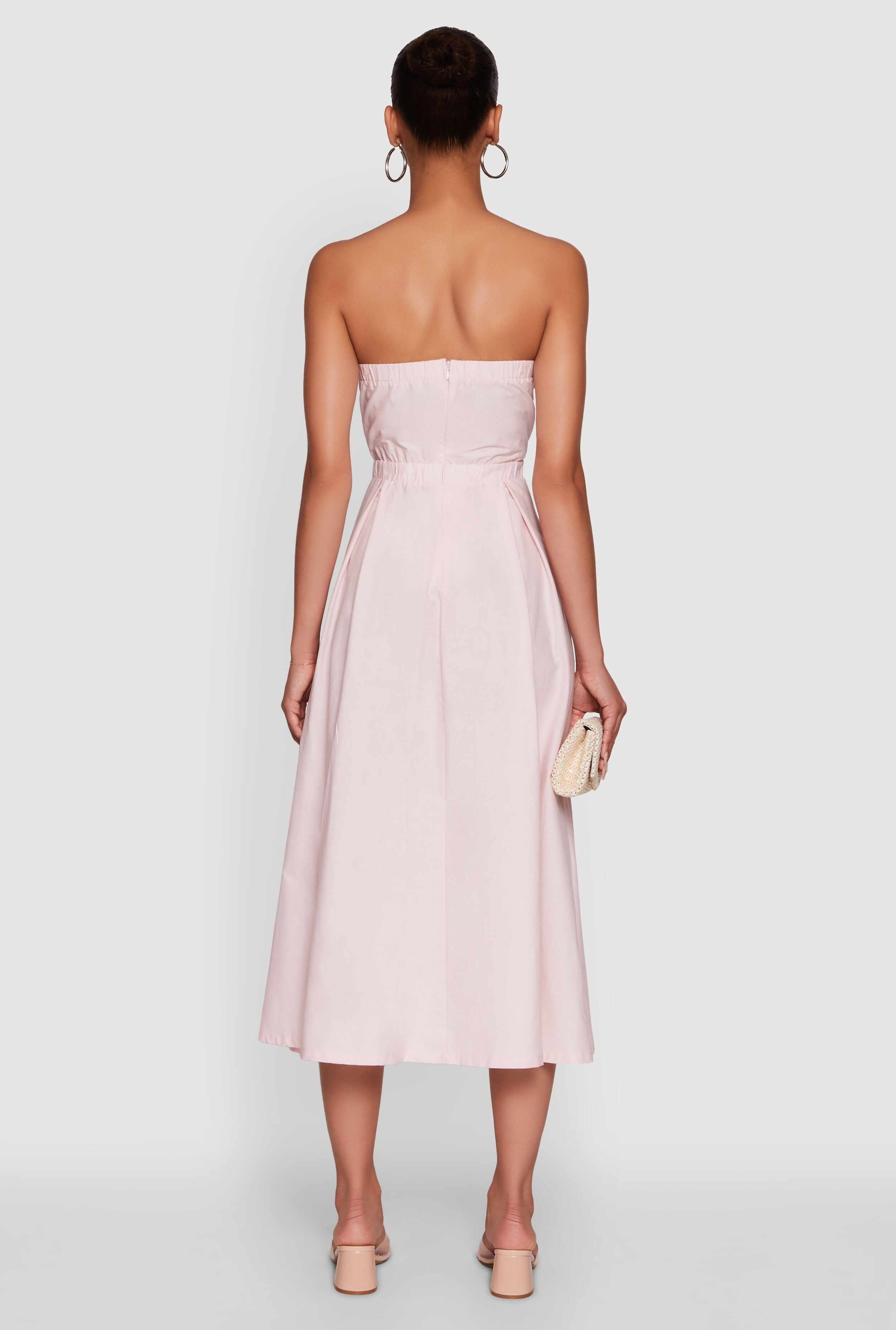 Haute Monde Strapless Pleated Midi Dress with Zip Back
