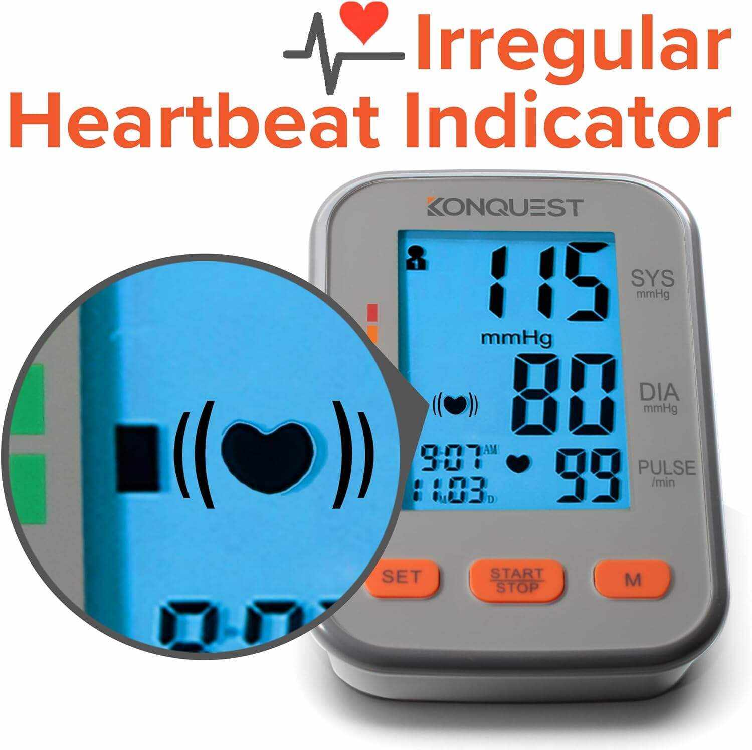 Konquest KBP-2704A Automatic Upper Arm Blood Pressure Monitor - 8 1⁄2 ” to 16 1⁄2 ” Cuff - Large Backlit Display - Irregular Heartbeat Detector - Tensiometro Digital - Home Use BP Machine