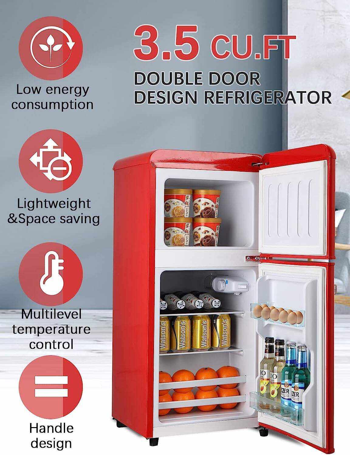 KRIB BLING Mini Fridge with Freezer on Top, 3.5 Cu.Ft Compact Refrigerator with 7 Levels Adjustable Thermostat, Small Fridge for Dorm, Office, RV Camping, Silver