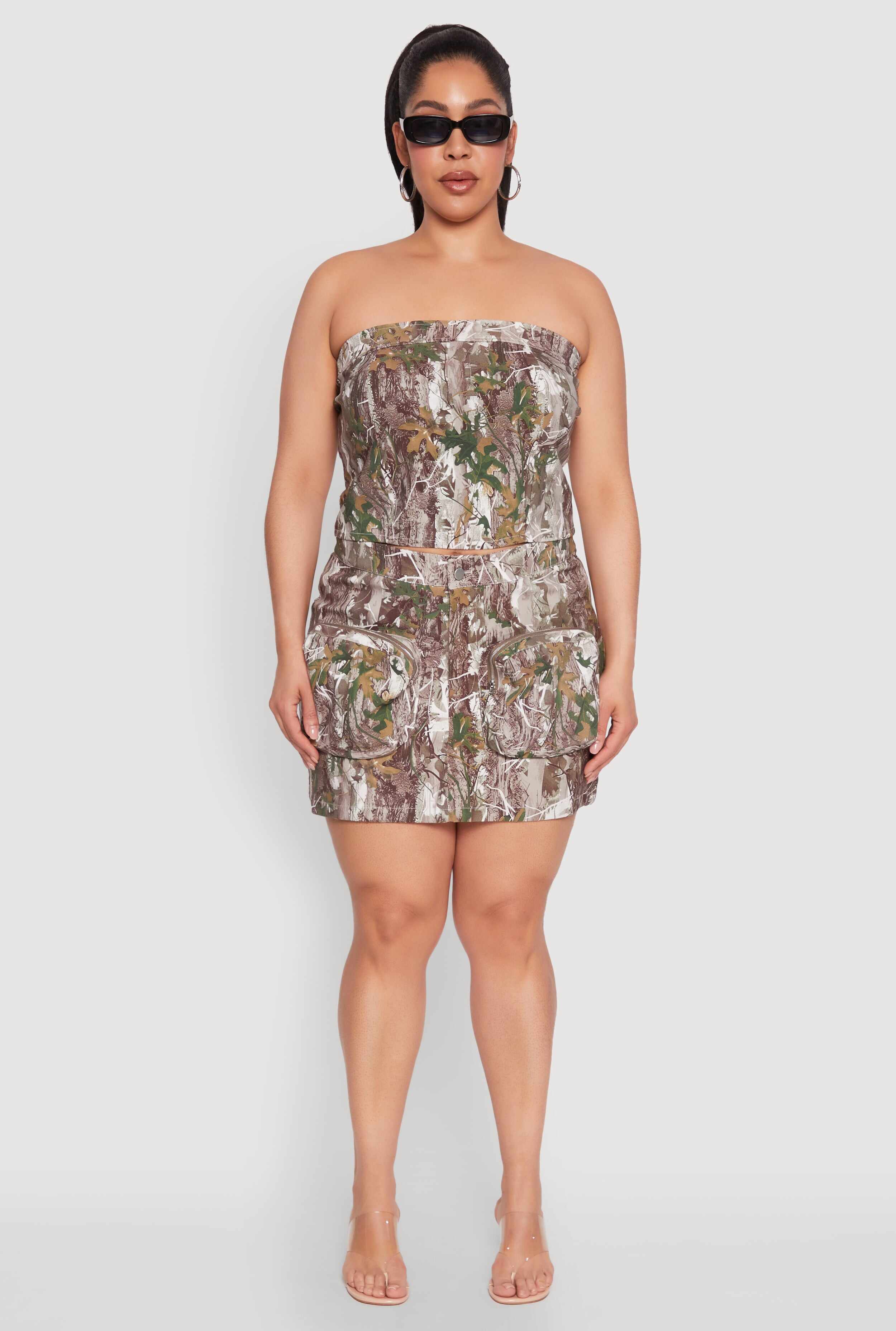 Plus Size Hunter Camo Mini Cargo Skirt