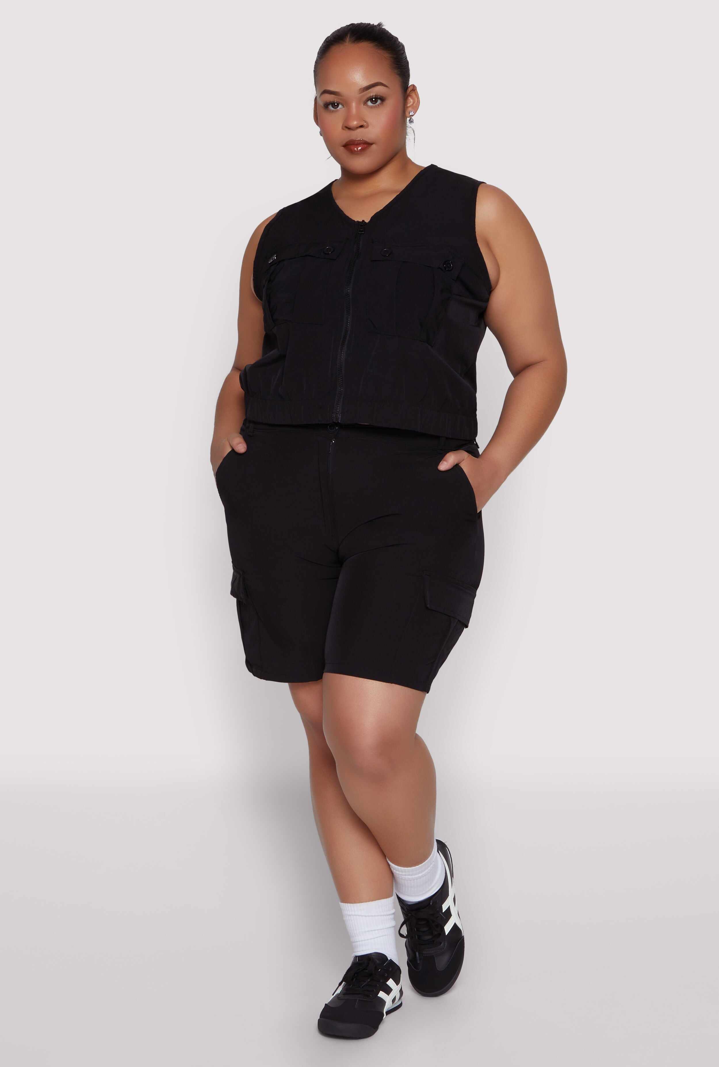 Plus Size Nylon Utility Zip Front Vest