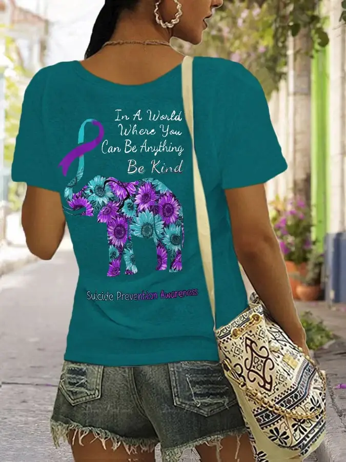 Women'S In A World Where You Can Be Anything Be Kind Suicide Prevention Awareness  Print T-Shirt
