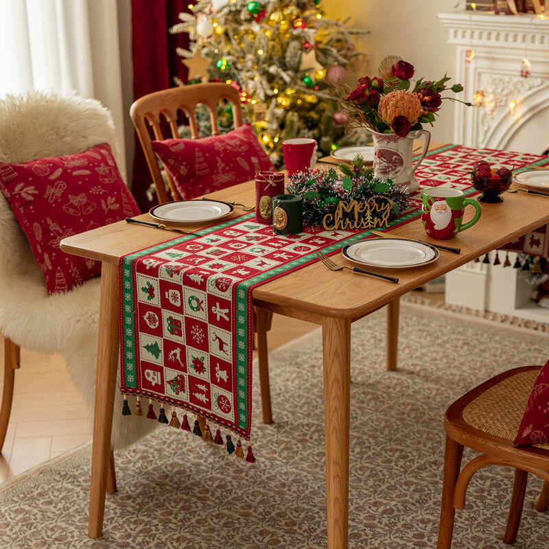 Christmas Festival Table Runner with Tassels
