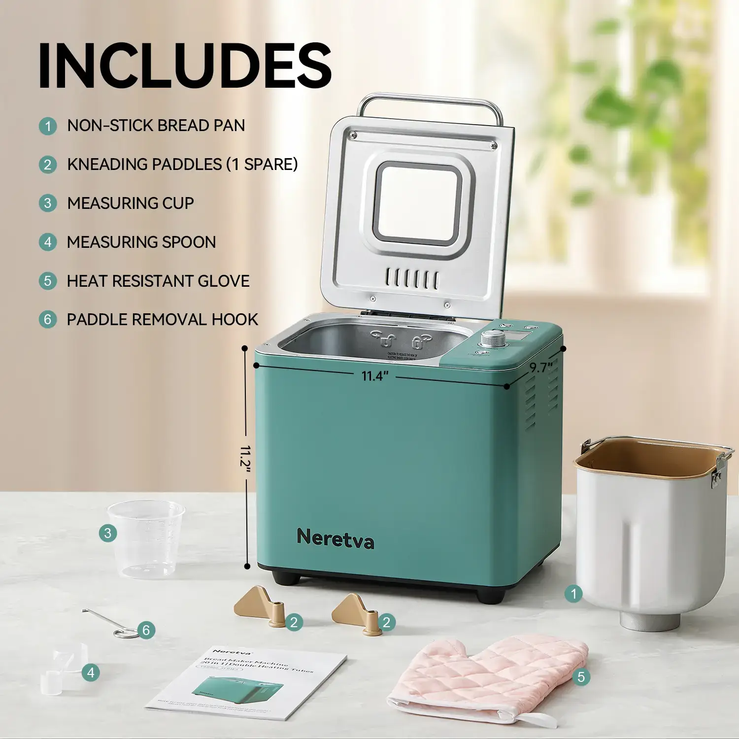 Bread Maker, 20-IN-1 2LB Bread Machine Dual Heater Bread Maker Machine Automatic with Nonstick Ceramic Pan, 15H Timer & 1H Keep Warm Set, Low Noise, Stainless Steel Breadmaker Recipe