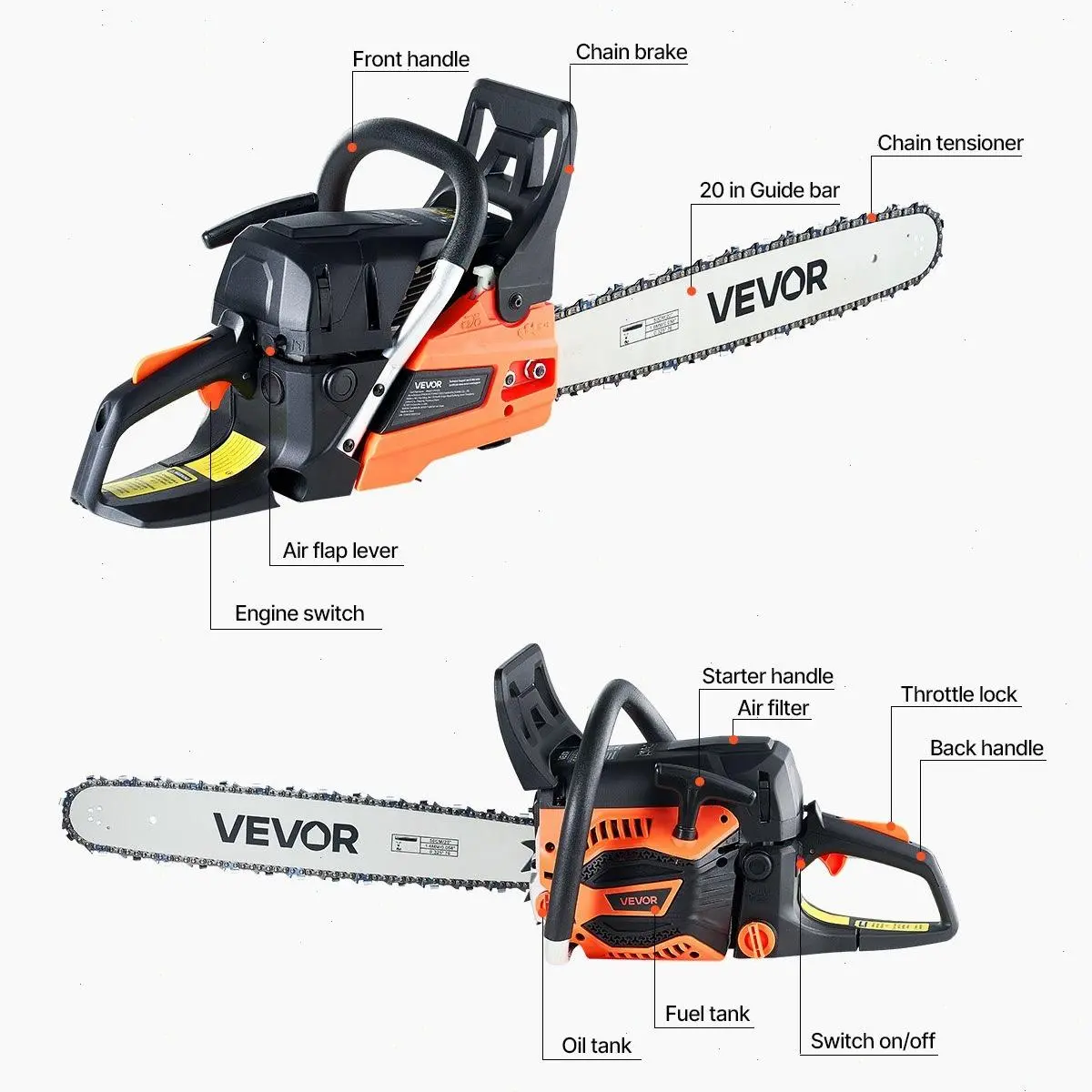 Gas Chainsaw, Various specifications, Gasoline Powered Chain Saw, Handheld Cordless Petrol Chainsaws for Tree Wood Branch Cutting, Tree Trimming, Land Clearing, Farm Garden Ranch Forest Cutting Use